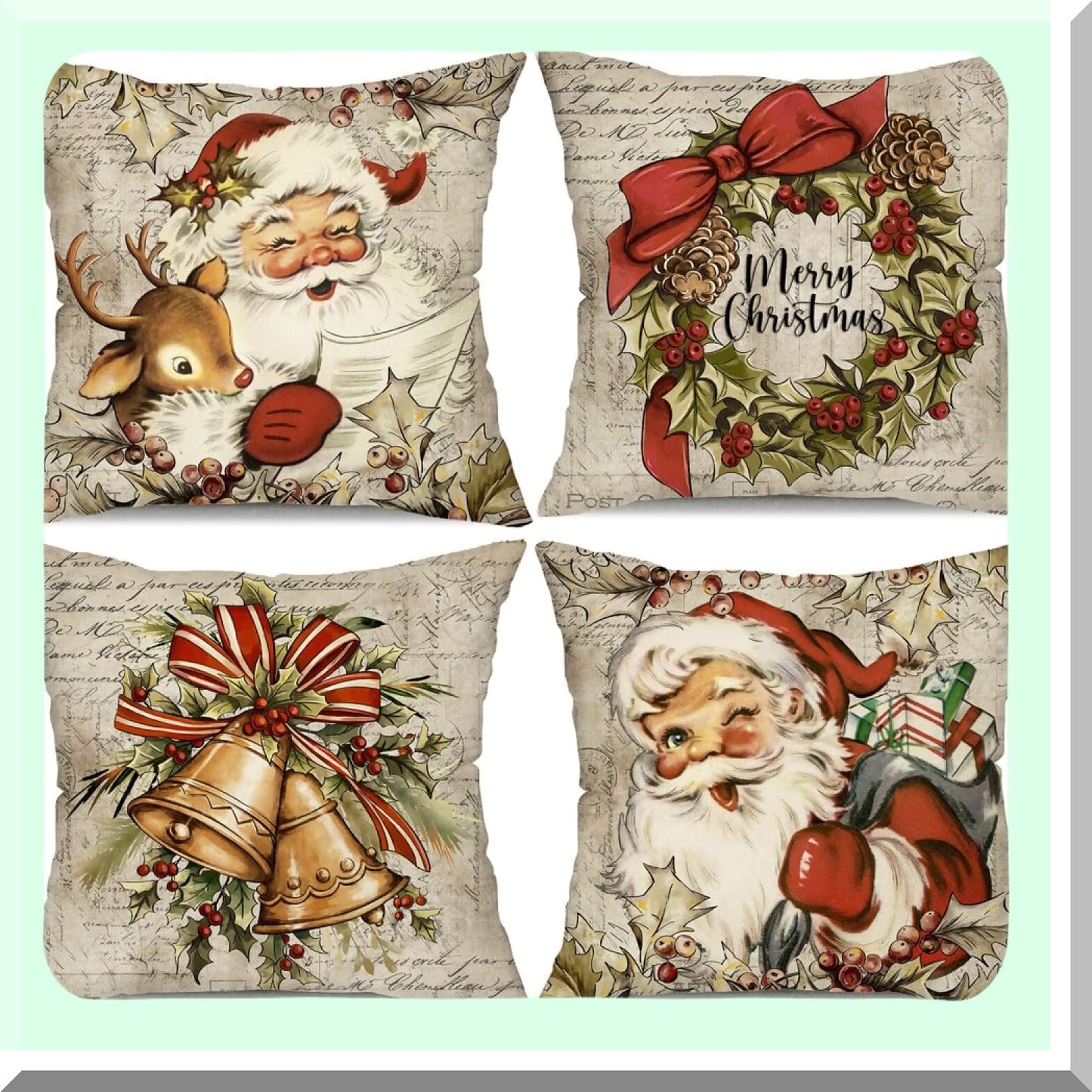Winter Wonderland Reindeer Pillow Covers Set - 18x18 Inch Vintage Farmhouse Decor - Set of 4 Retro Christmas Throw Pillow Covers for Home Couch