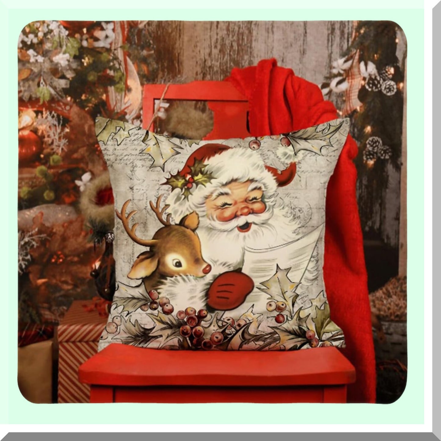 Winter Wonderland Reindeer Pillow Covers Set - 18x18 Inch Vintage Farmhouse Decor - Set of 4 Retro Christmas Throw Pillow Covers for Home Couch