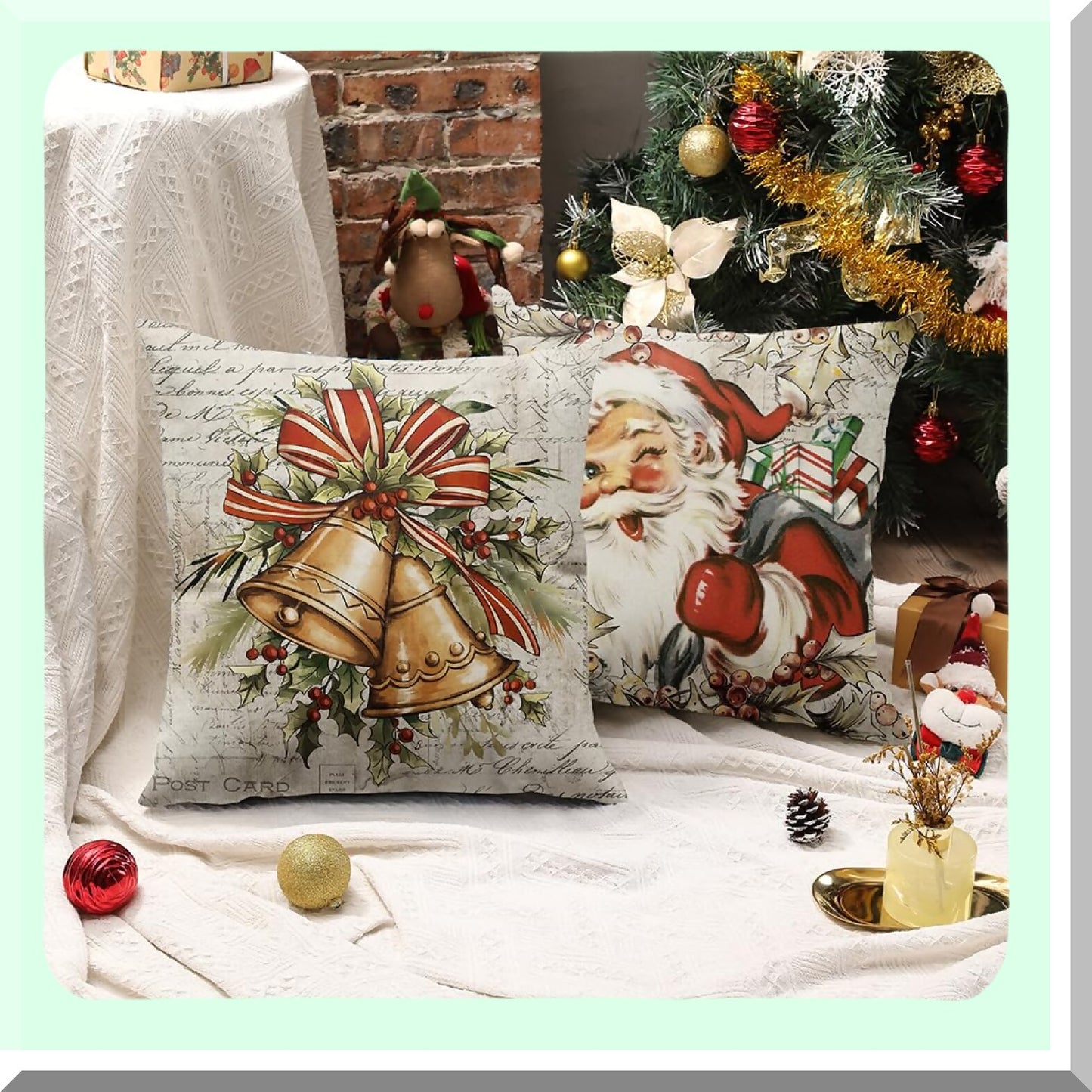 Winter Wonderland Reindeer Pillow Covers Set - 18x18 Inch Vintage Farmhouse Decor - Set of 4 Retro Christmas Throw Pillow Covers for Home Couch