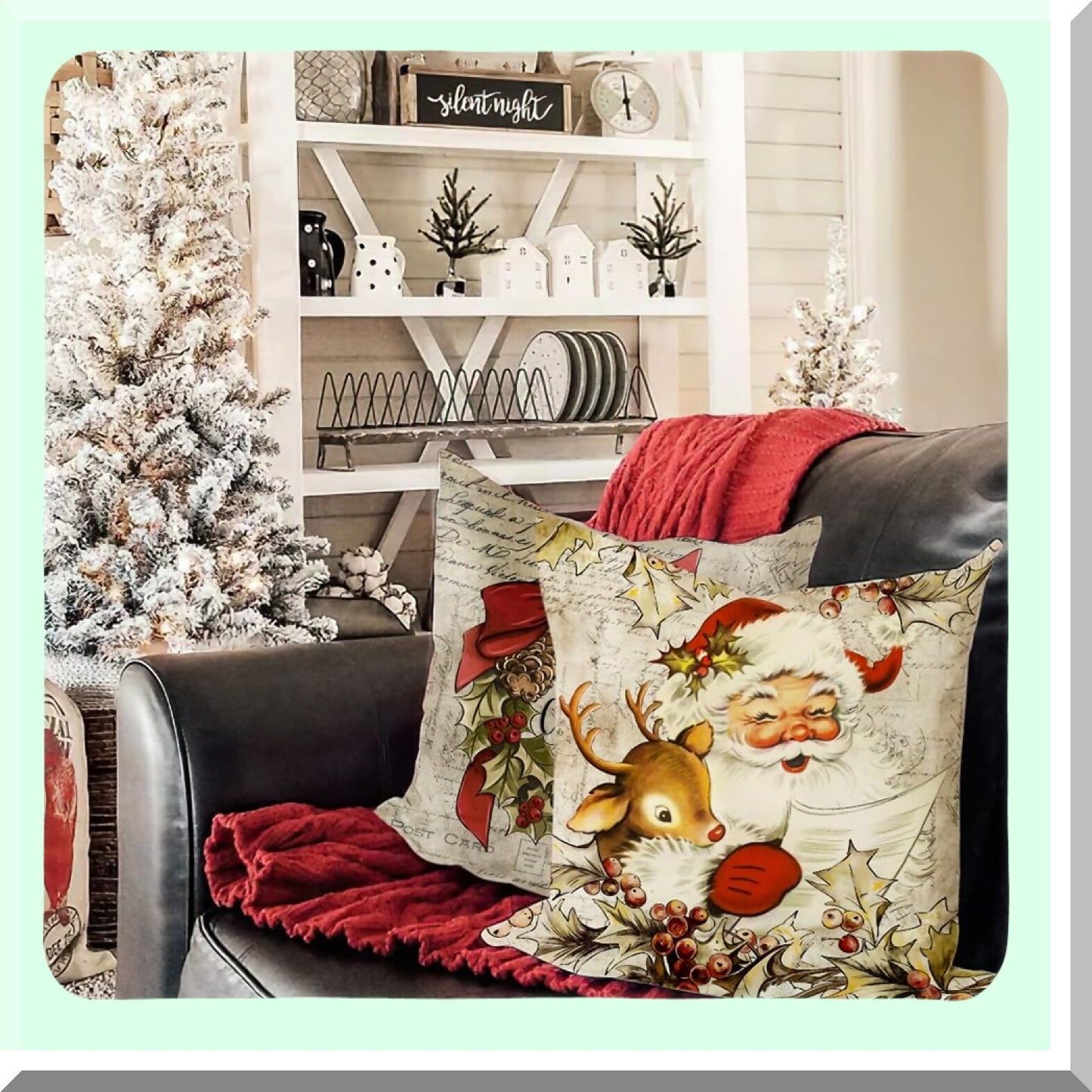 Winter Wonderland Reindeer Pillow Covers Set - 18x18 Inch Vintage Farmhouse Decor - Set of 4 Retro Christmas Throw Pillow Covers for Home Couch