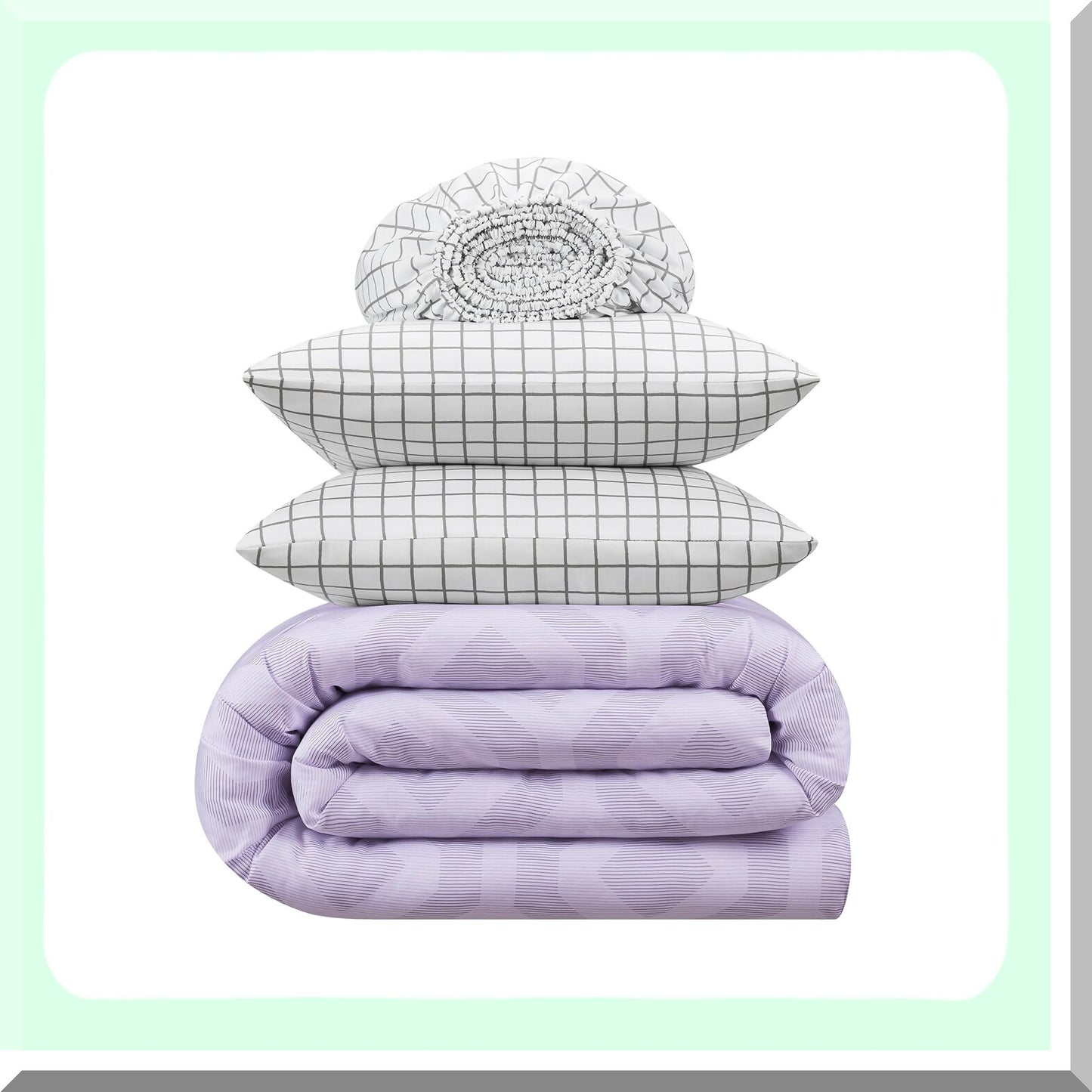 Lavender Dream 7-Piece Geometric Comforter Set - Complete Bedding with Sheets & Pillow Case for All Seasons - Queen Size - Simply Clean & Skyler Soft
