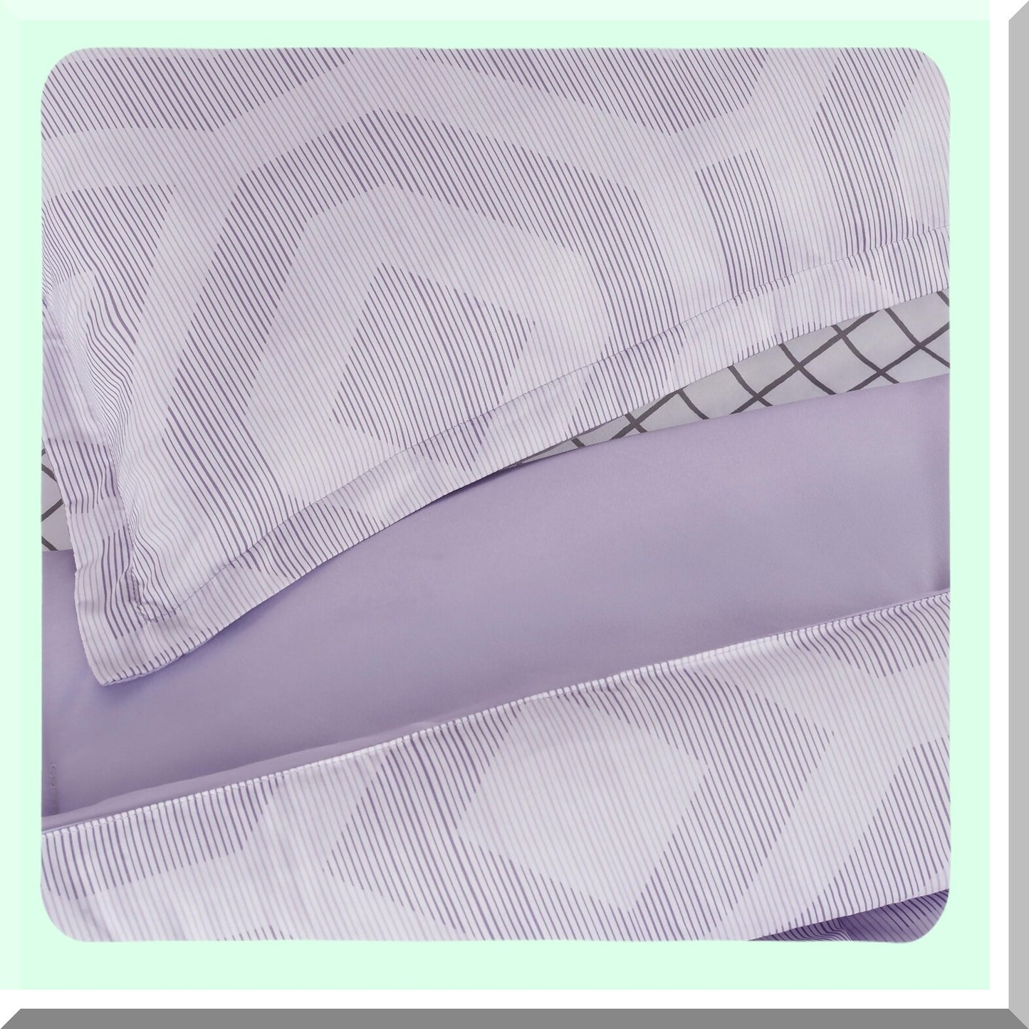 Lavender Dream 7-Piece Geometric Comforter Set - Complete Bedding with Sheets & Pillow Case for All Seasons - Queen Size - Simply Clean & Skyler Soft