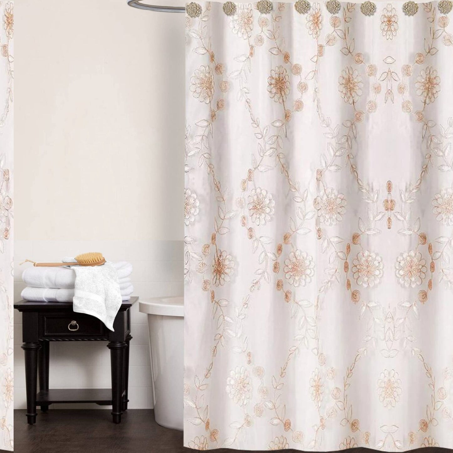 Shower Curtain Rose Vine Beige-Taupe