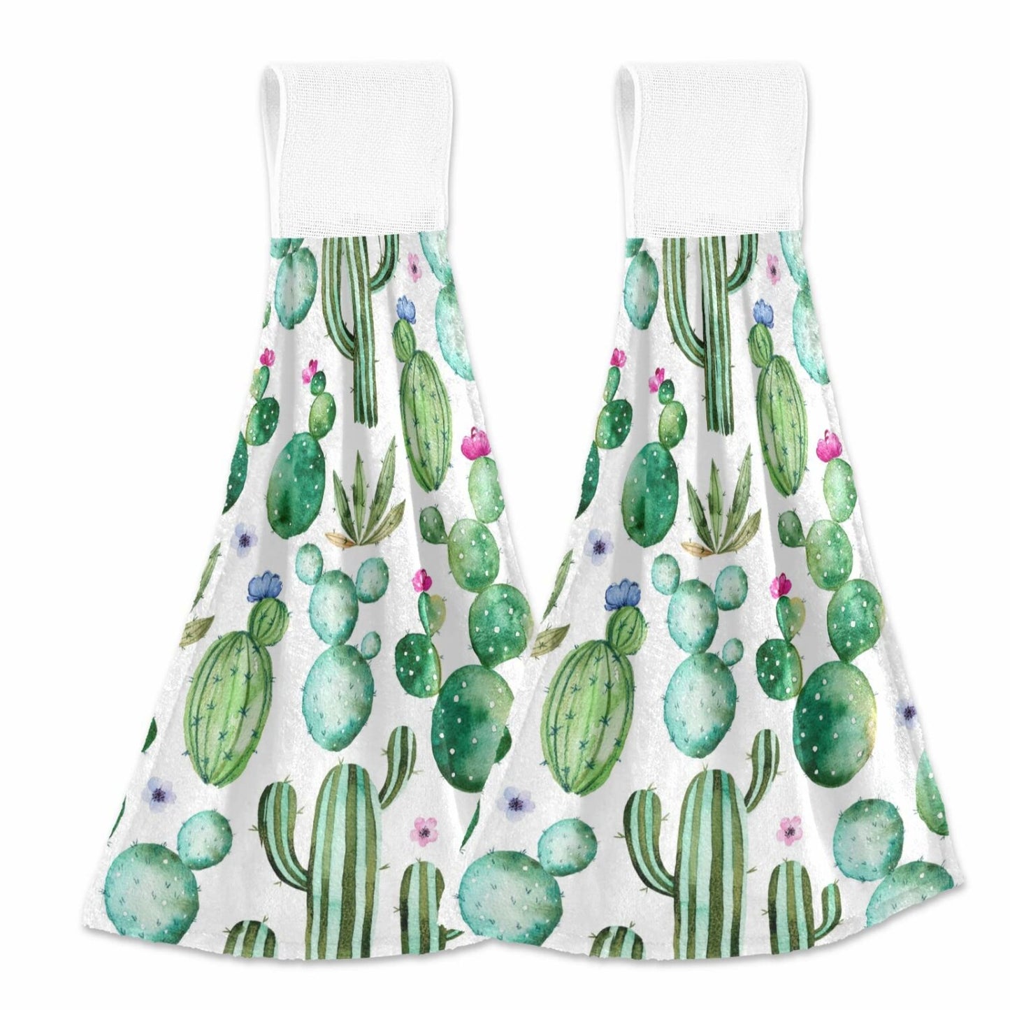 Set of 2 Cactus Hanging Kitchen Towels 12x17 Inches