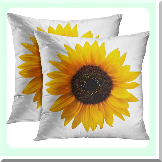 Sunflower Beauty Decorative Pillow Cover - White Leaf Photography Print, 18x18 Inch Square Cushion Case, Polyester, Nature Inspired, Home Decor
