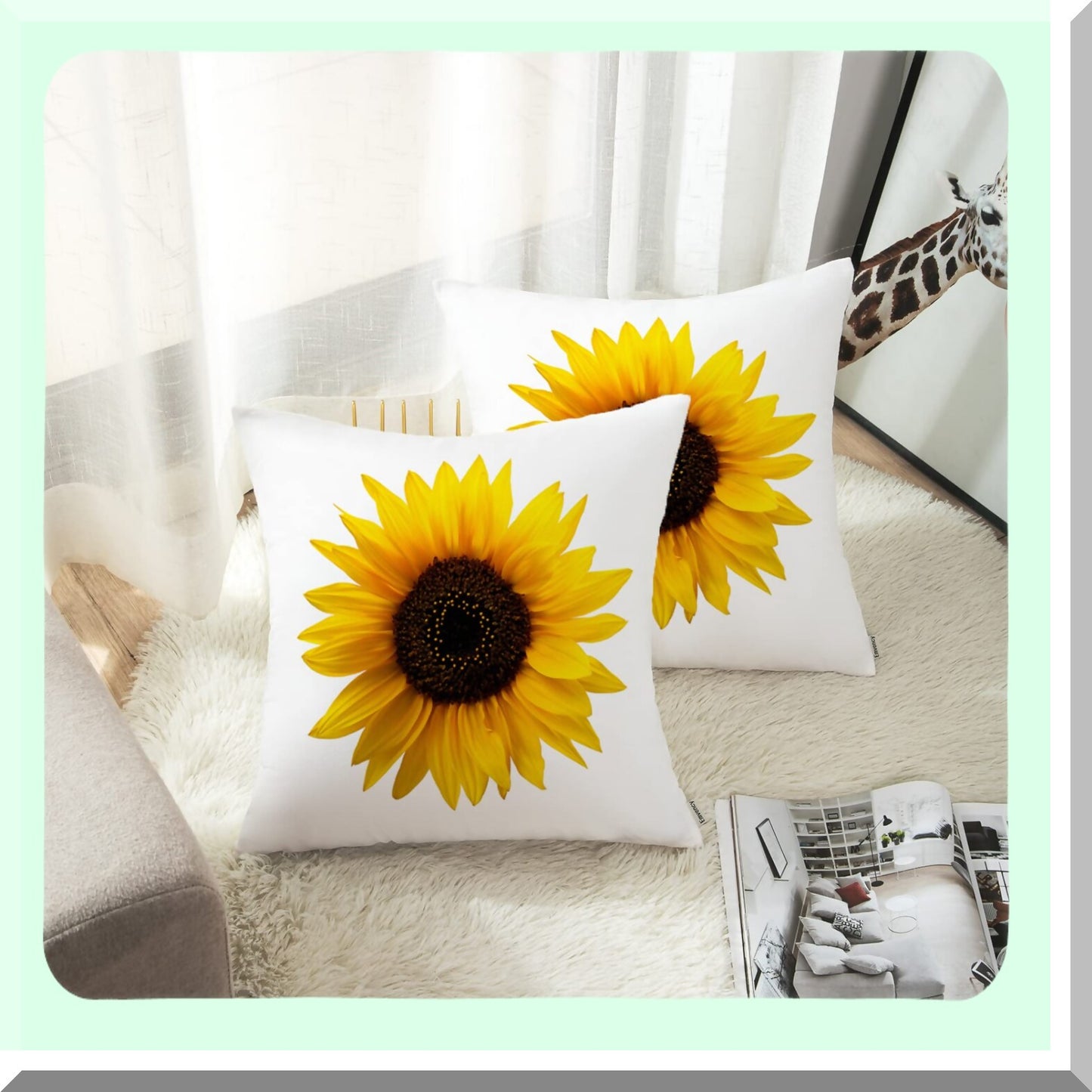 Sunflower Beauty Decorative Pillow Cover - White Leaf Photography Print, 18x18 Inch Square Cushion Case, Polyester, Nature Inspired, Home Decor