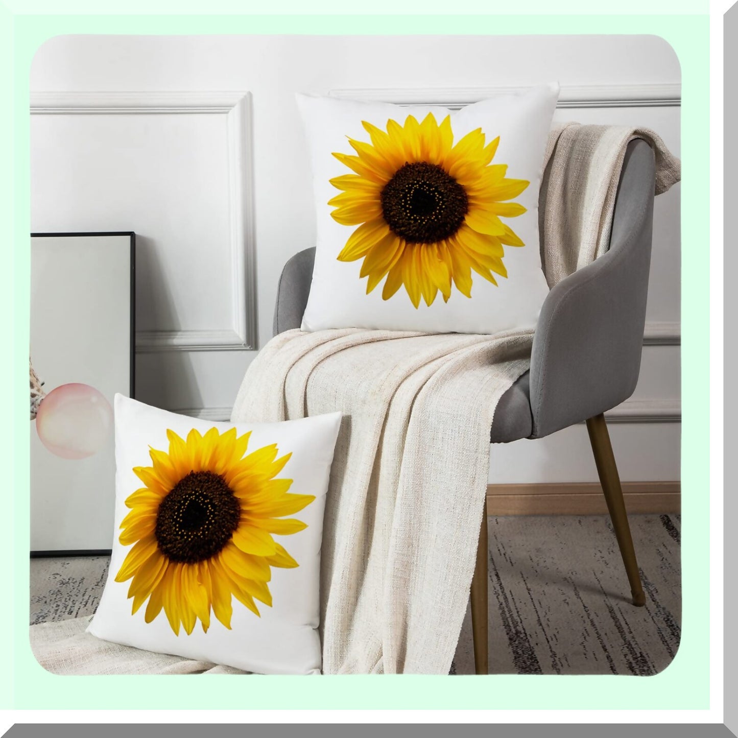 Sunflower Beauty Decorative Pillow Cover - White Leaf Photography Print, 18x18 Inch Square Cushion Case, Polyester, Nature Inspired, Home Decor