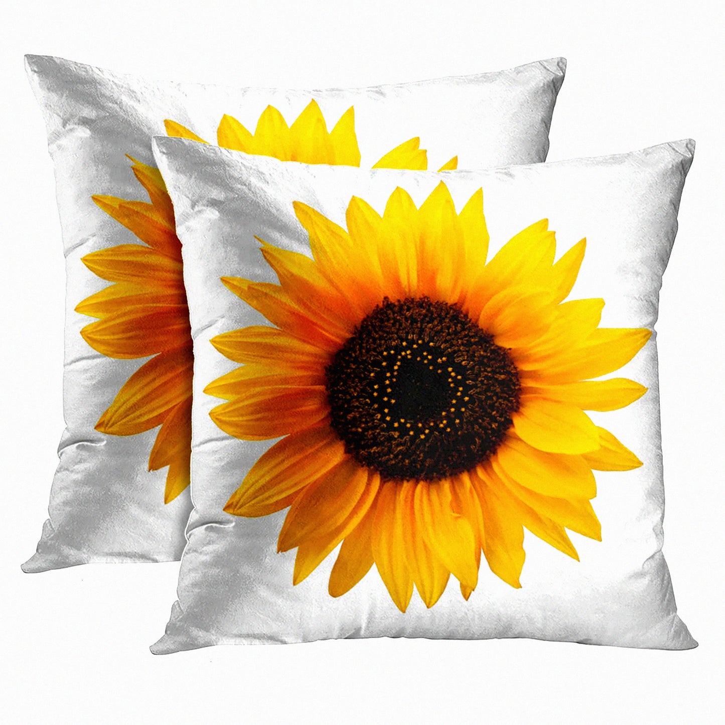 Sunflower Beauty Decorative Pillow Cover - White Leaf Photography Print, 18x18 Inch Square Cushion Case, Polyester, Nature Inspired, Home Decor