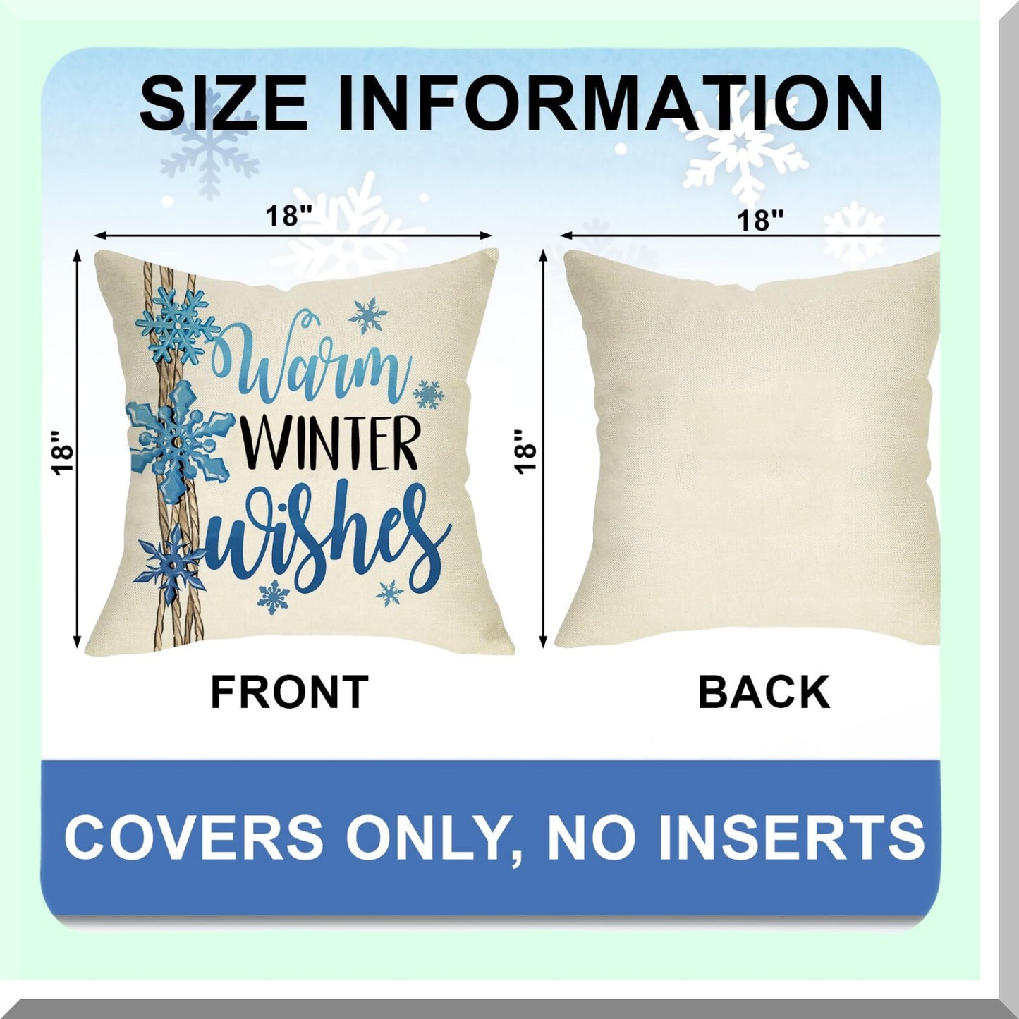 Winter Wonderland Snowflake Pillow Covers - Set of 4 | Shake Your Hakes Blue Cushion Cases | Let It Snow Holiday Decor - 18x18 | Seasonal Home Decoration - Warm Winter Wishes