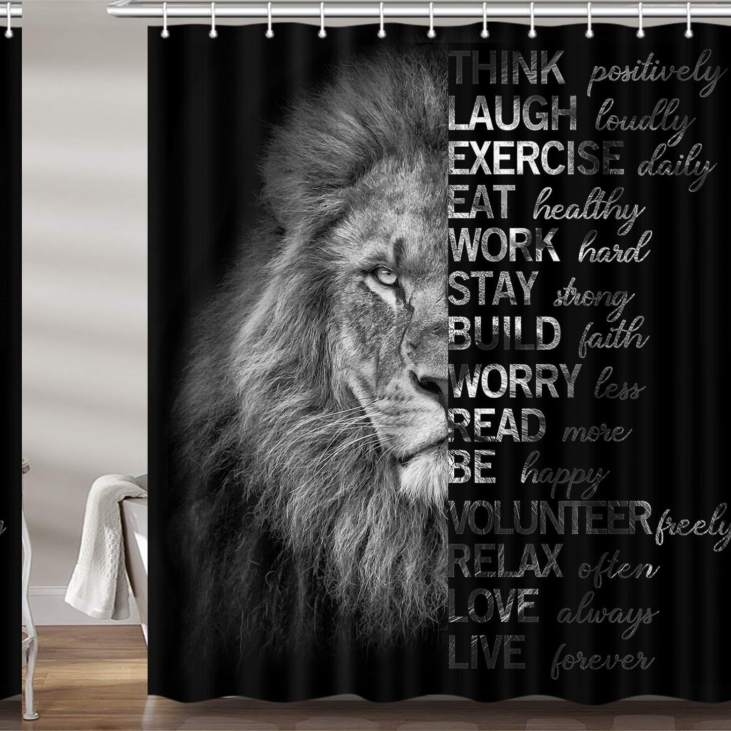 Quotes Shower Curtain Black and White African Wild Animals 72x72 Inches