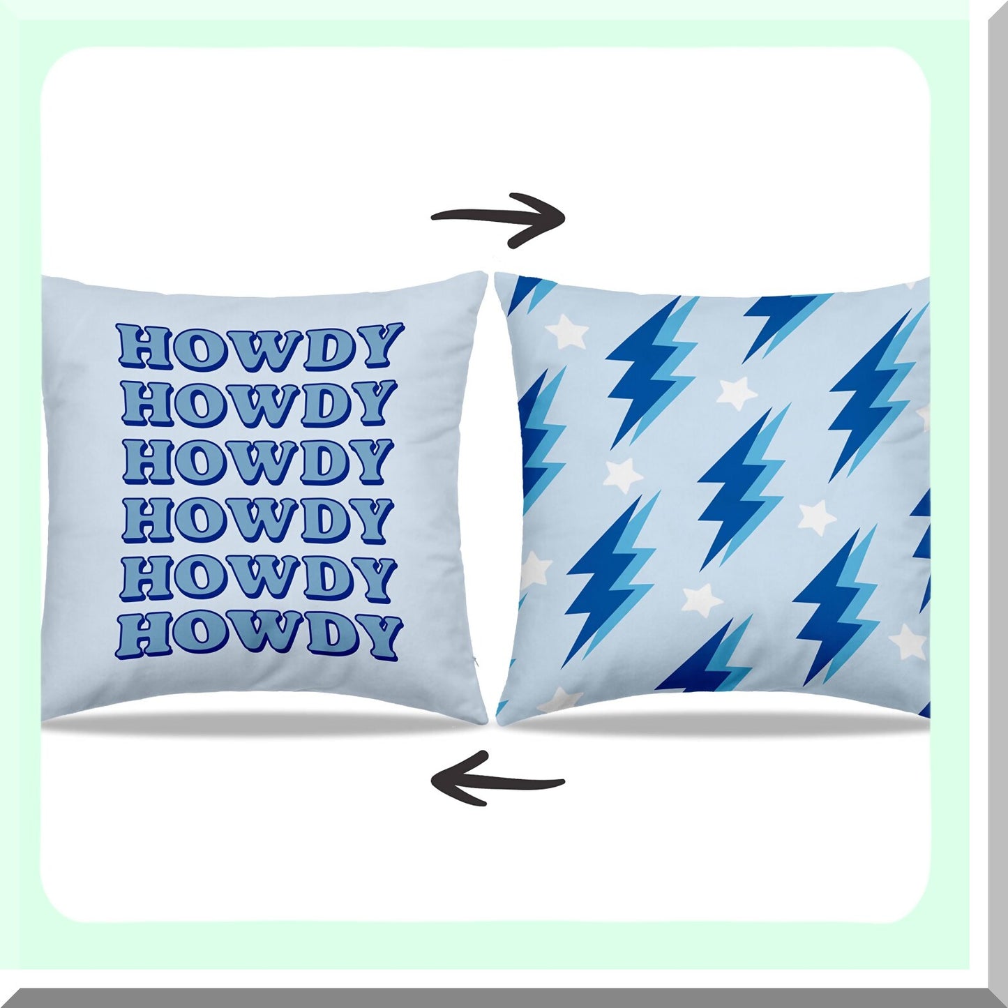 Lightning Stars Blue Reversible Throw Pillow Covers - Trendy Girls Room Decor 18x18 in - College Dorm Cushion Covers - Teen Girls Gifts - Howdy Blue Preppy