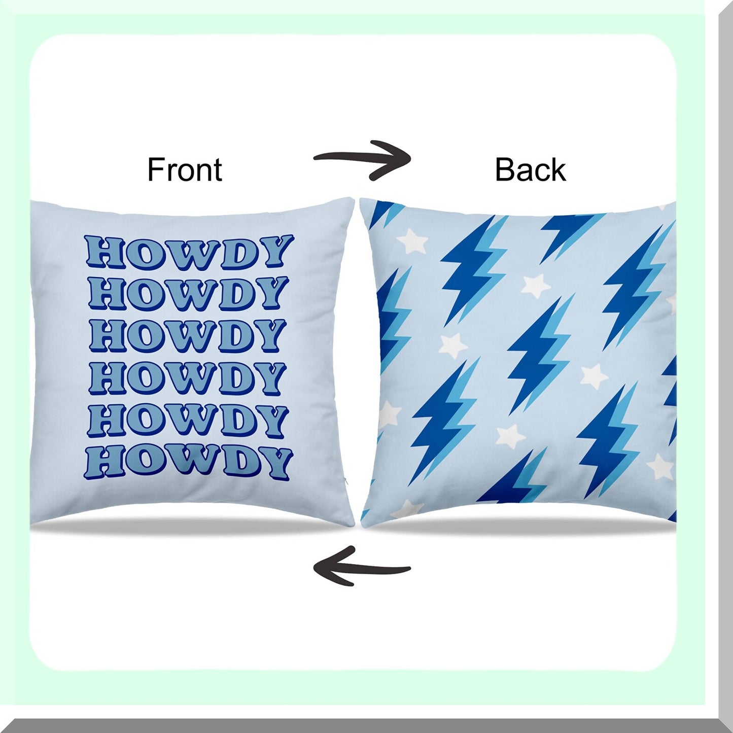 Lightning Stars Blue Reversible Throw Pillow Covers - Trendy Girls Room Decor 18x18 in - College Dorm Cushion Covers - Teen Girls Gifts - Howdy Blue Preppy