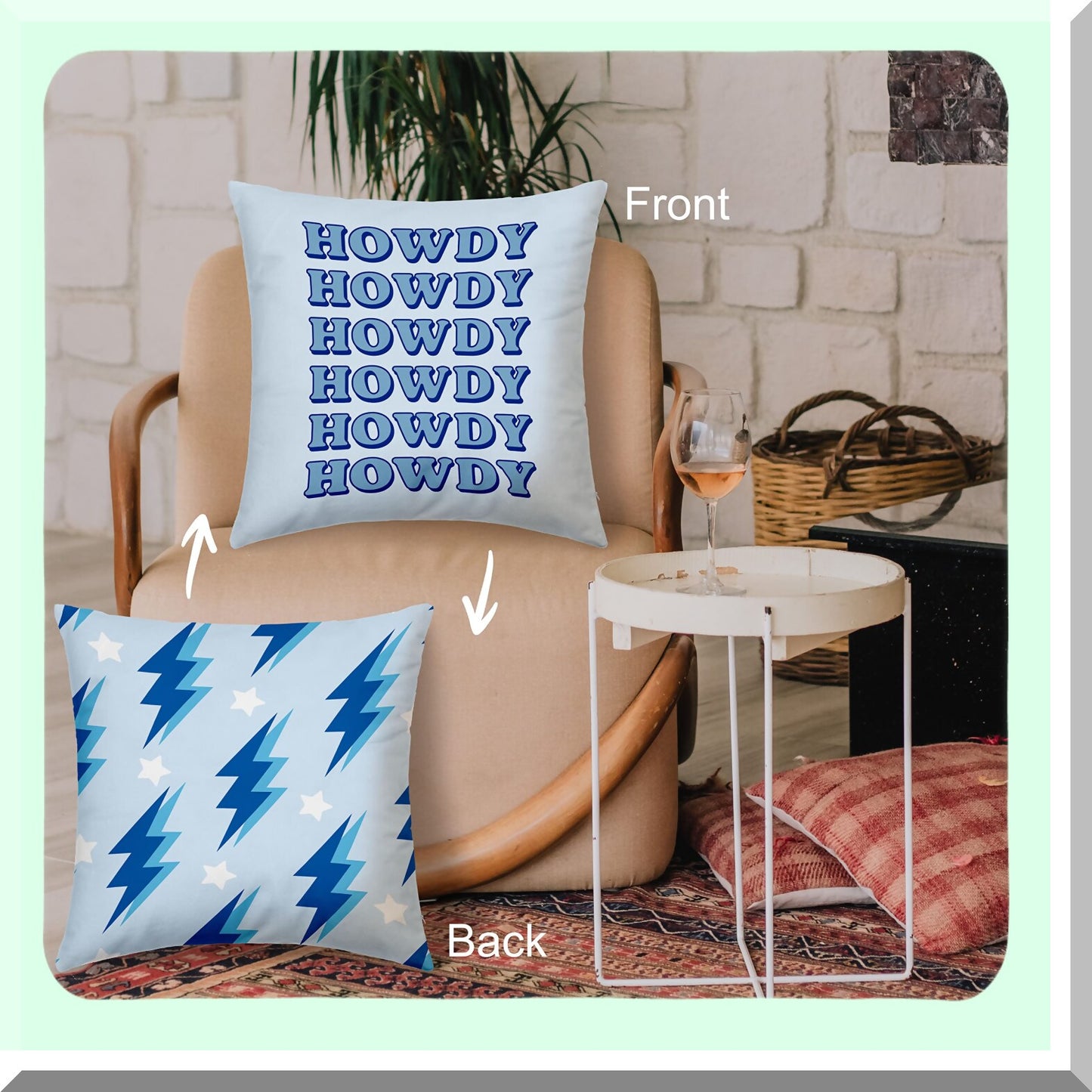 Lightning Stars Blue Reversible Throw Pillow Covers - Trendy Girls Room Decor 18x18 in - College Dorm Cushion Covers - Teen Girls Gifts - Howdy Blue Preppy
