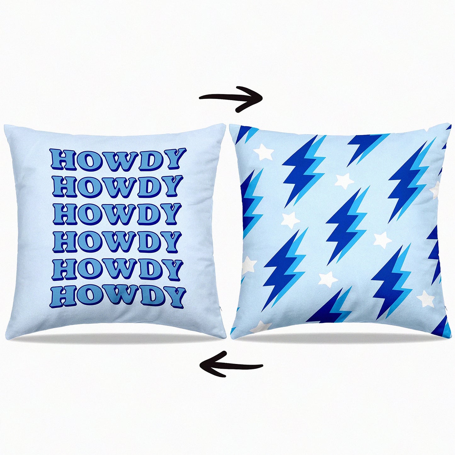 Lightning Stars Blue Reversible Throw Pillow Covers - Trendy Girls Room Decor 18x18 in - College Dorm Cushion Covers - Teen Girls Gifts - Howdy Blue Preppy