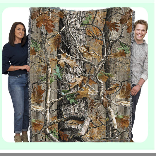 Rustic Retreat Cotton Camo Blanket - Perfect Lodge Cabin Gift, 72x54 USA-Made Tapestry Throw
