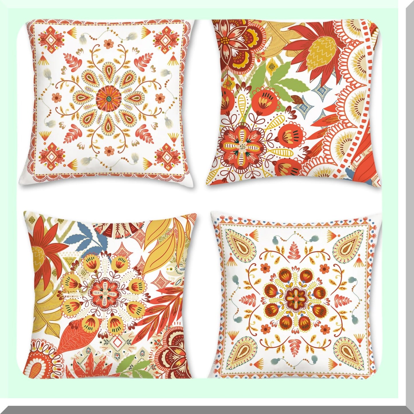 Orange Bloom Velvet Pillow Covers - Set of 4 | Boho Floral Decor Cushion Cases 18x18 for Couch, Sofa, Bed - Soft Home Decor Accents