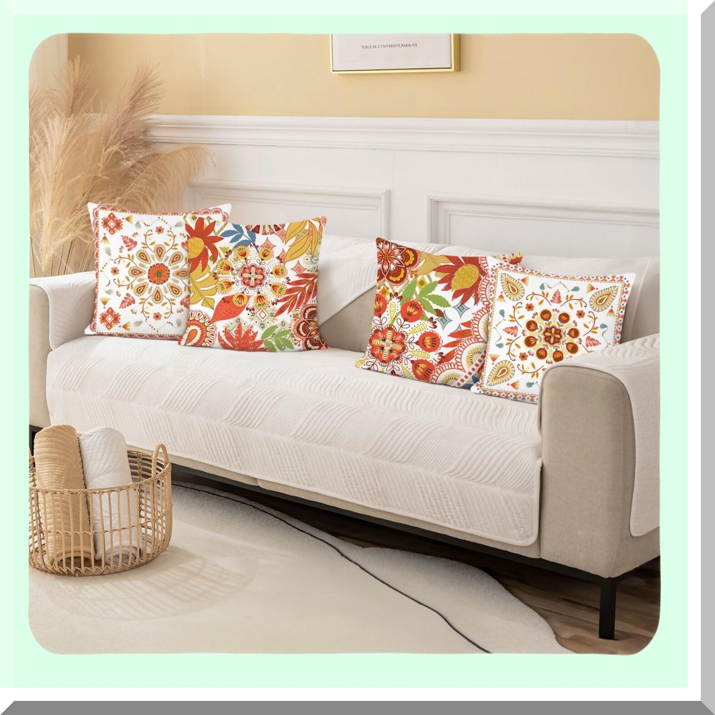 Orange Bloom Velvet Pillow Covers - Set of 4 | Boho Floral Decor Cushion Cases 18x18 for Couch, Sofa, Bed - Soft Home Decor Accents