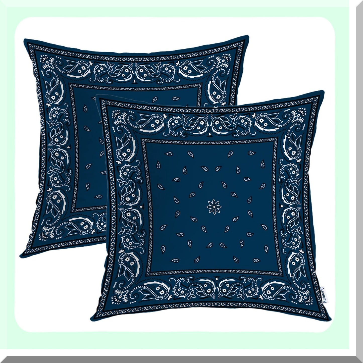 Floral Paisley Bandana Silk Pillow Covers - Set of 2, 18x18 Inch Decorative Cushion Throw Pillowcase for Outdoor Sofa and Couch