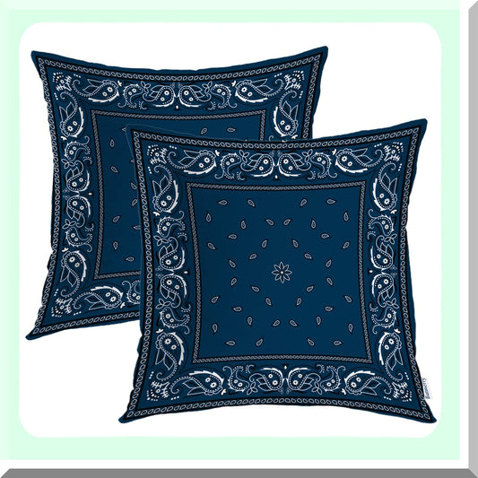 Floral Paisley Bandana Silk Pillow Covers - Set of 2, 18x18 Inch Decorative Cushion Throw Pillowcase for Outdoor Sofa and Couch