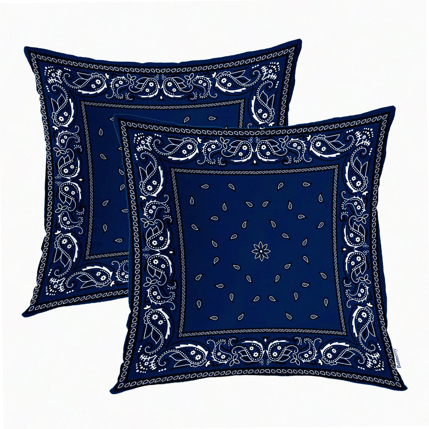 Floral Paisley Bandana Silk Pillow Covers - Set of 2, 18x18 Inch Decorative Cushion Throw Pillowcase for Outdoor Sofa and Couch