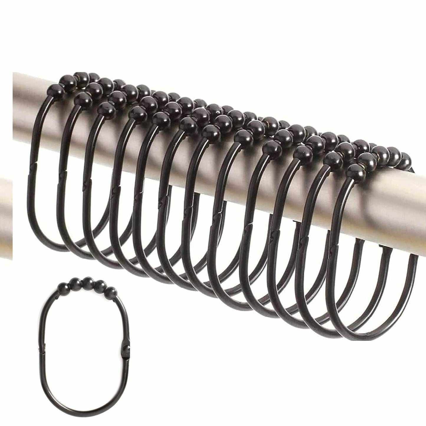 2LB Black Shower Curtain Rings Set of 12