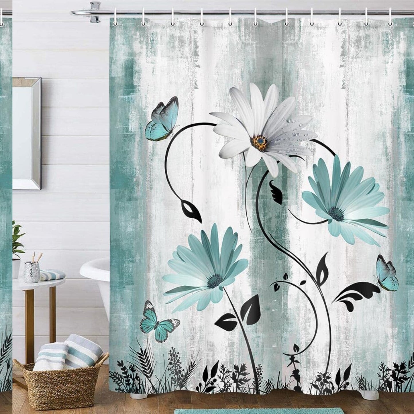 Rustic Farmhouse Shower Curtain 69x70 Turquoise Blue