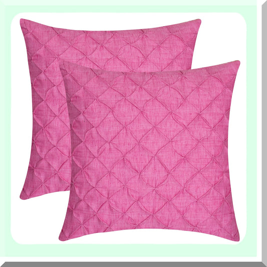 Luxury Linen Pleat Pillow Covers - Fuchsia Pink Decorative Throw Cushion Cases, Elegant Textured Design, 18x18 Inch, Set of 2