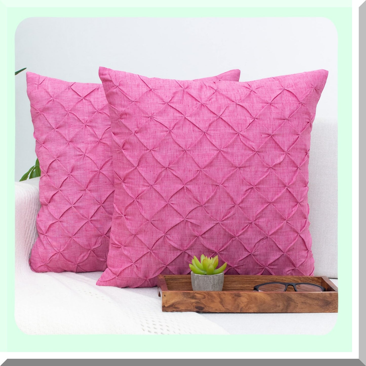 Luxury Linen Pleat Pillow Covers - Fuchsia Pink Decorative Throw Cushion Cases, Elegant Textured Design, 18x18 Inch, Set of 2