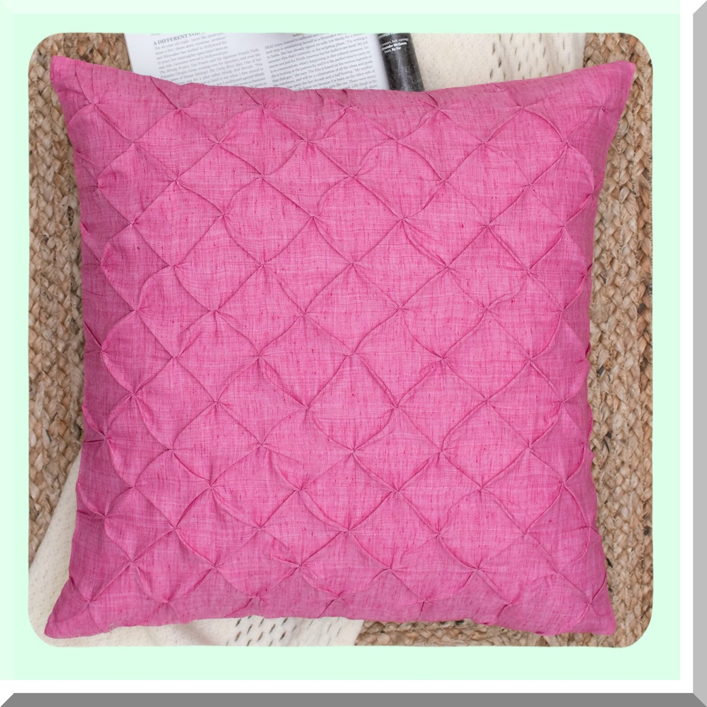 Luxury Linen Pleat Pillow Covers - Fuchsia Pink Decorative Throw Cushion Cases, Elegant Textured Design, 18x18 Inch, Set of 2