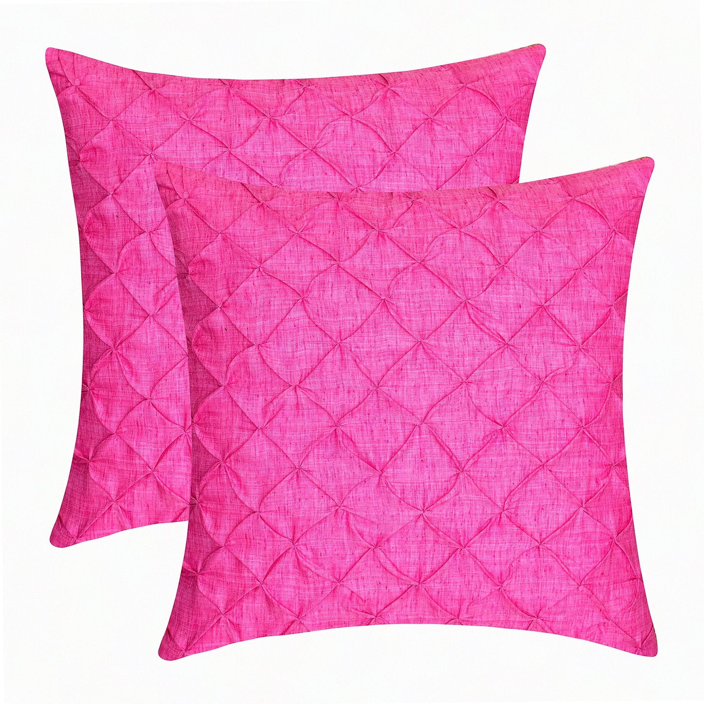 Luxury Linen Pleat Pillow Covers - Fuchsia Pink Decorative Throw Cushion Cases, Elegant Textured Design, 18x18 Inch, Set of 2