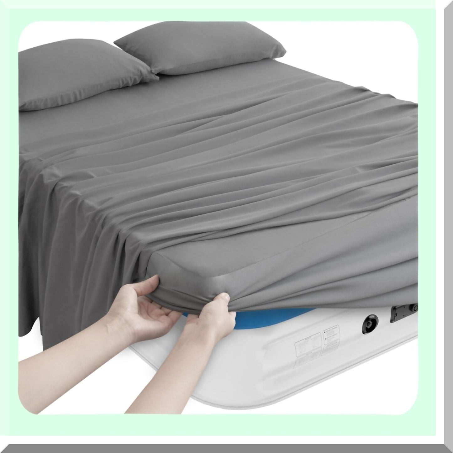 BreathEasy Queen Air Mattress Sheet Set - 4 Piece Deep Pocket Grey Sheets - Soft & Breathable Queen Size Sheets with Extra Deep Pocket up to 24 Inches