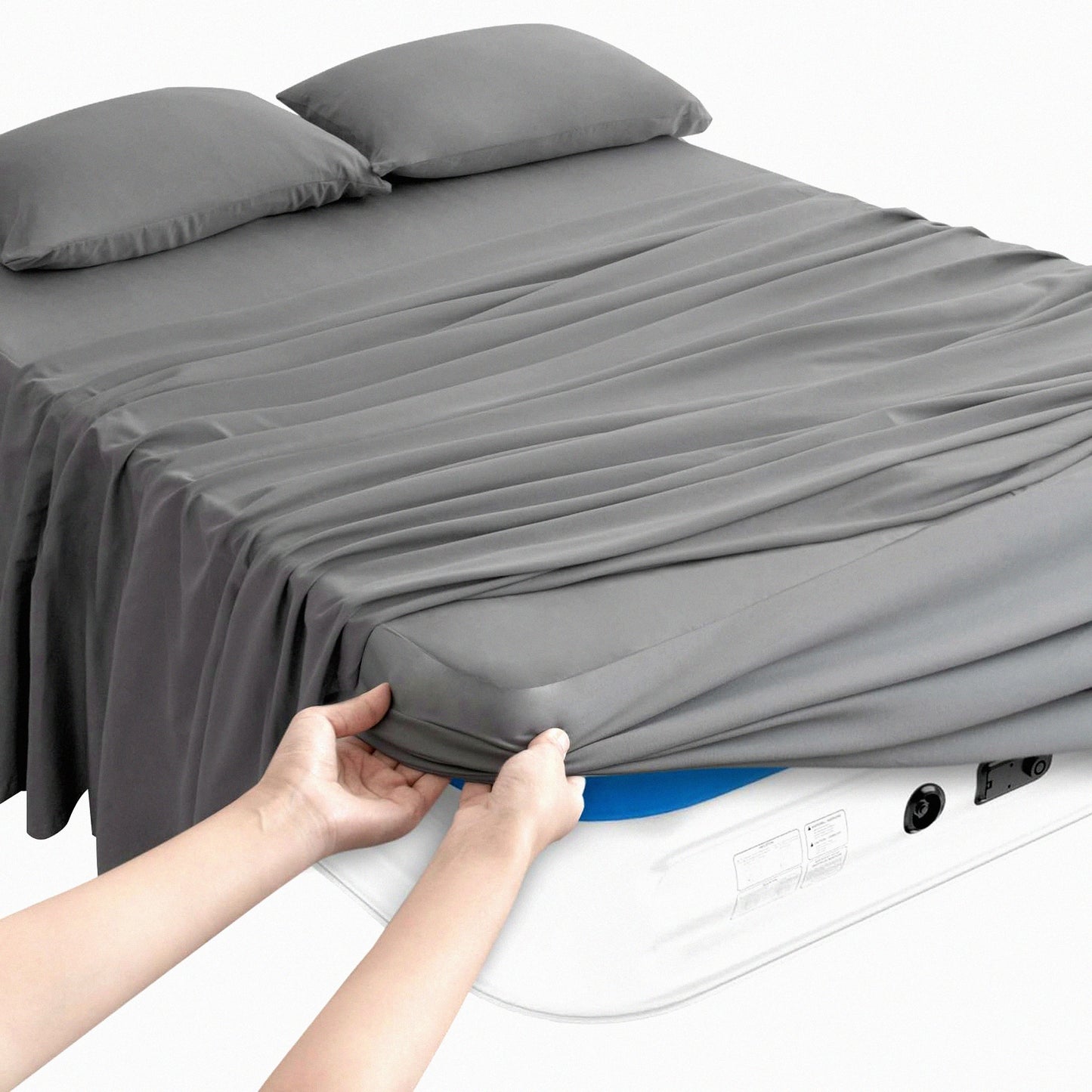 BreathEasy Queen Air Mattress Sheet Set - 4 Piece Deep Pocket Grey Sheets - Soft & Breathable Queen Size Sheets with Extra Deep Pocket up to 24 Inches