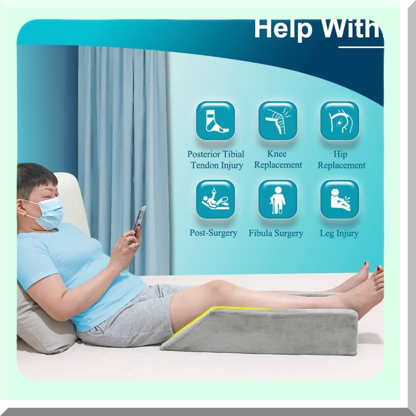 ElevateEase Knee Support Pillow - Post Surgery Leg Rest Wedge for Sleeping, Foam Bed Bolster Cushion with Foot Elevation, Positioning Aid for Legs