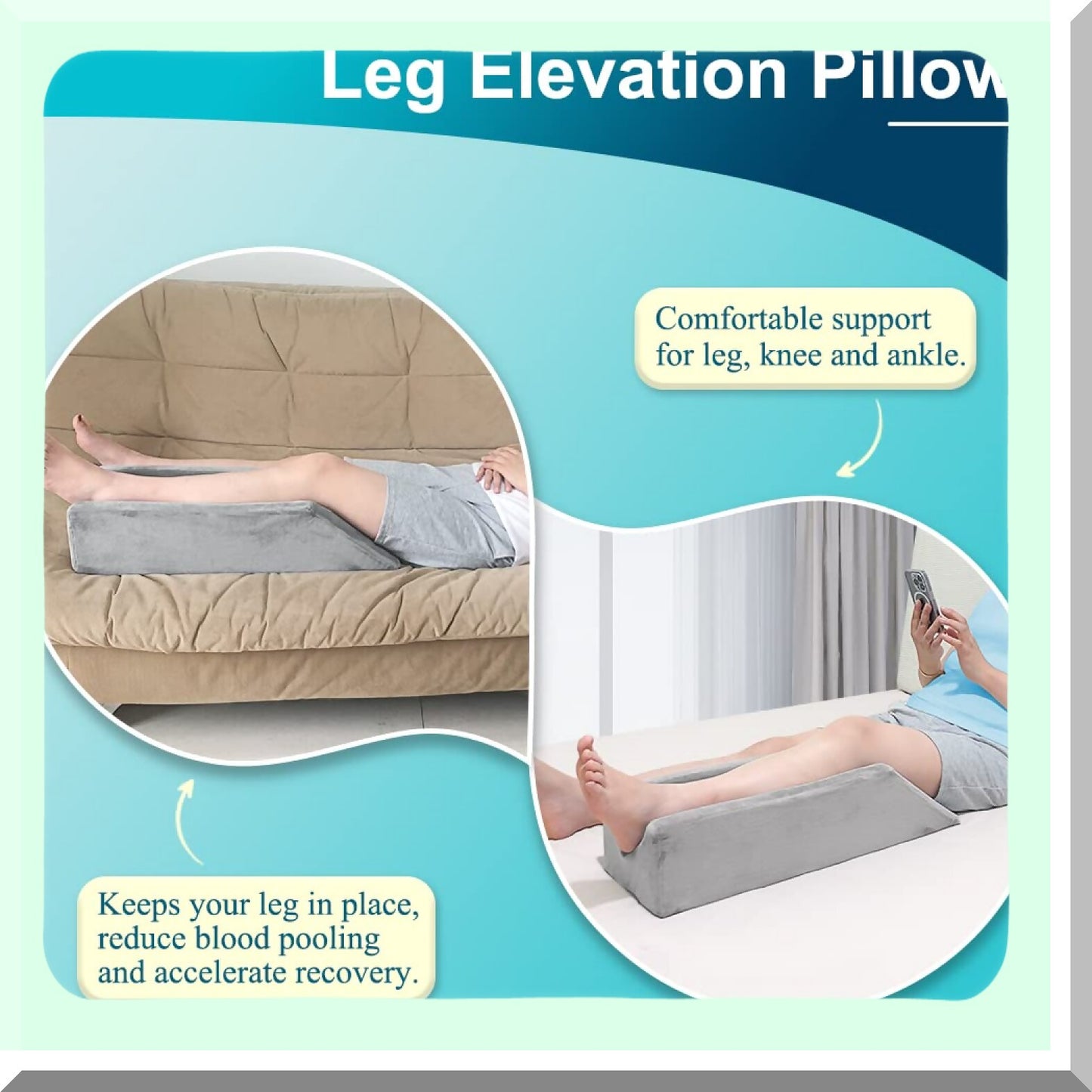 ElevateEase Knee Support Pillow - Post Surgery Leg Rest Wedge for Sleeping, Foam Bed Bolster Cushion with Foot Elevation, Positioning Aid for Legs