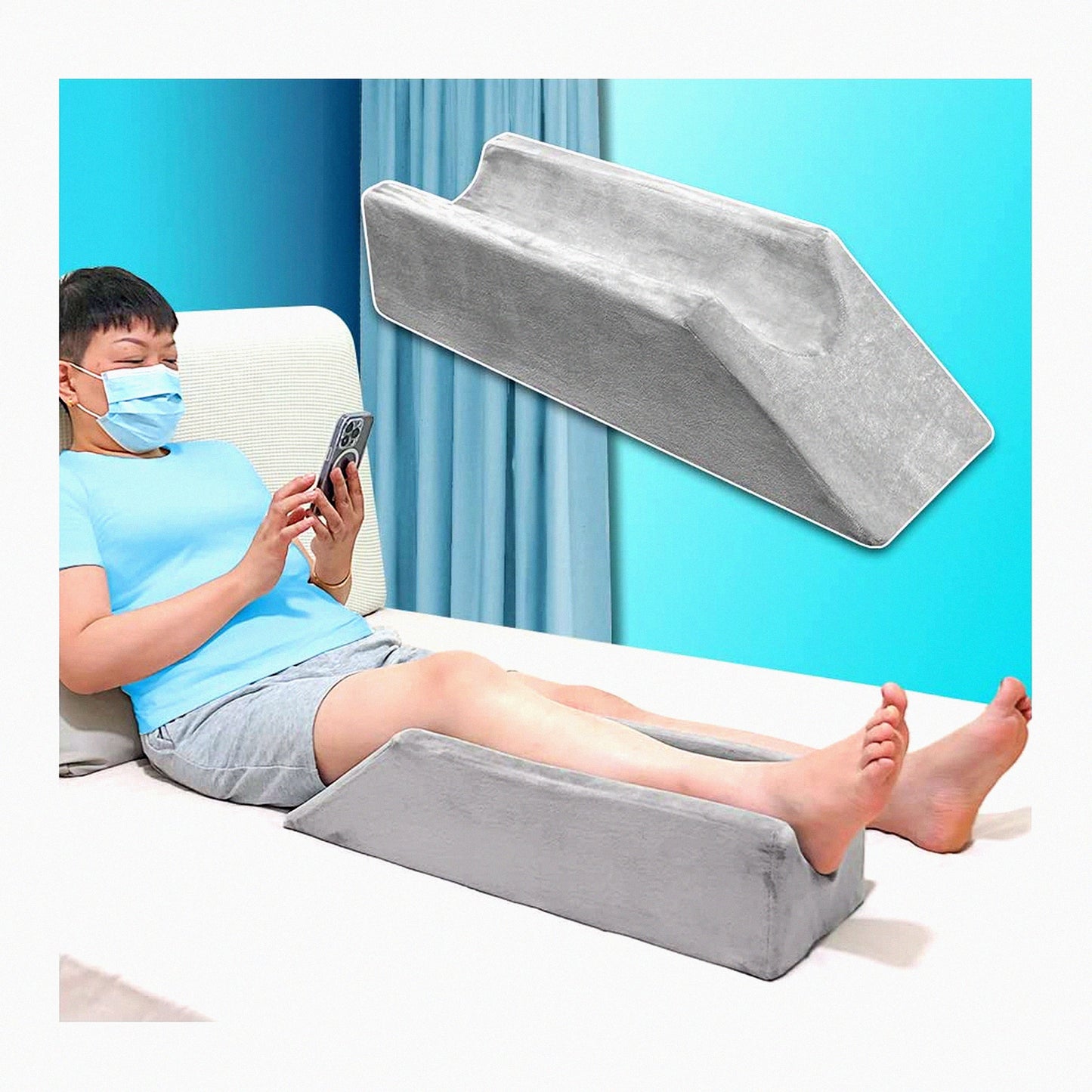 ElevateEase Knee Support Pillow - Post Surgery Leg Rest Wedge for Sleeping, Foam Bed Bolster Cushion with Foot Elevation, Positioning Aid for Legs