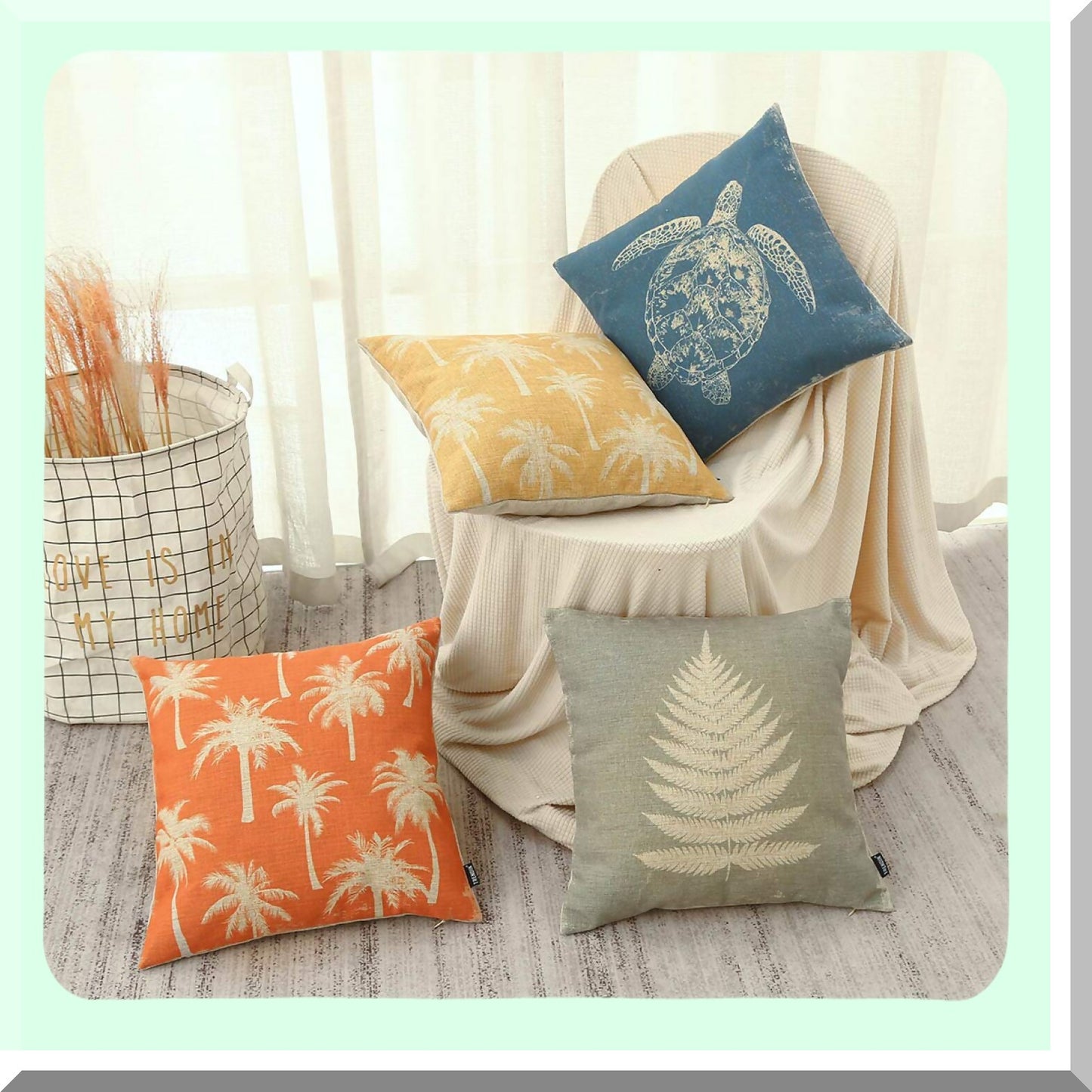 Nautical Ocean Turtle Pillowcase - Coastal Sea Decorative Cushion Cover for Patio Couch Sofa - Square Throw Pillow Cover 18x18 inches