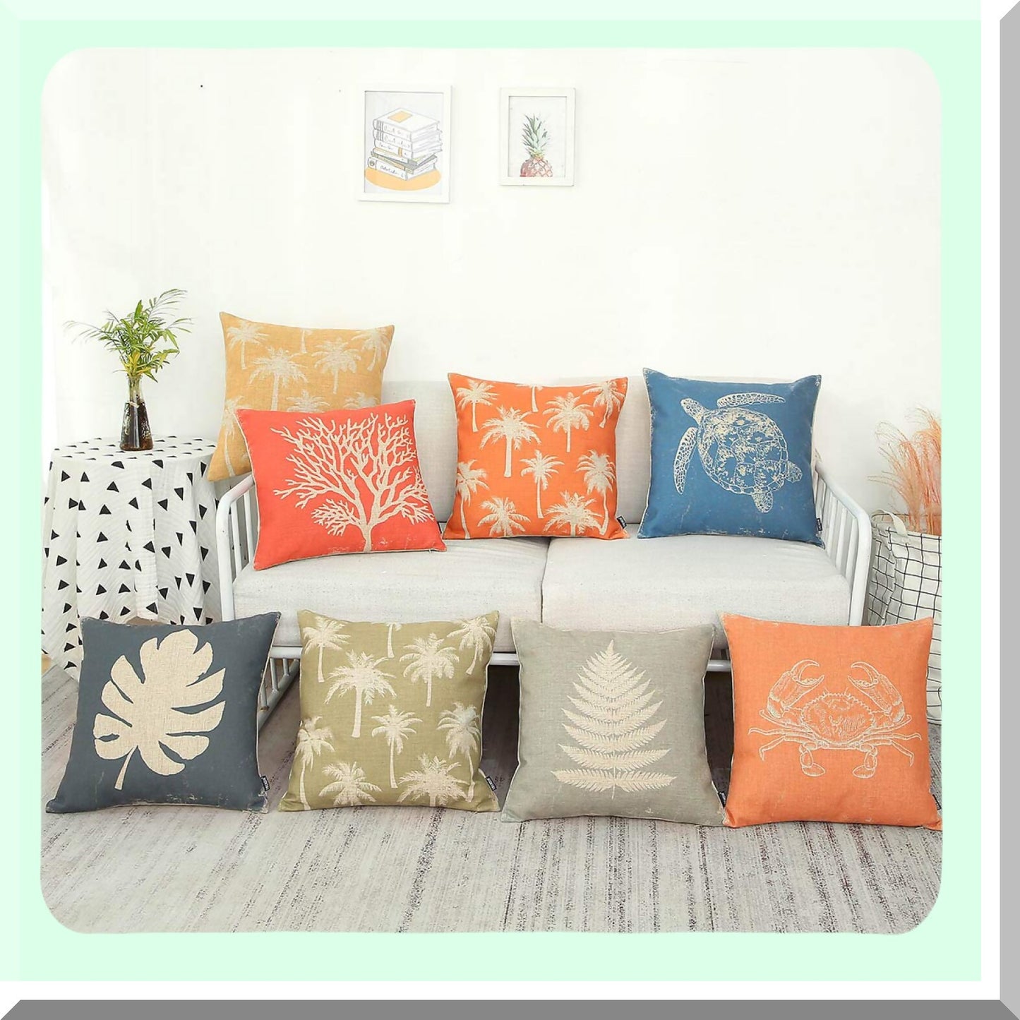 Nautical Ocean Turtle Pillowcase - Coastal Sea Decorative Cushion Cover for Patio Couch Sofa - Square Throw Pillow Cover 18x18 inches