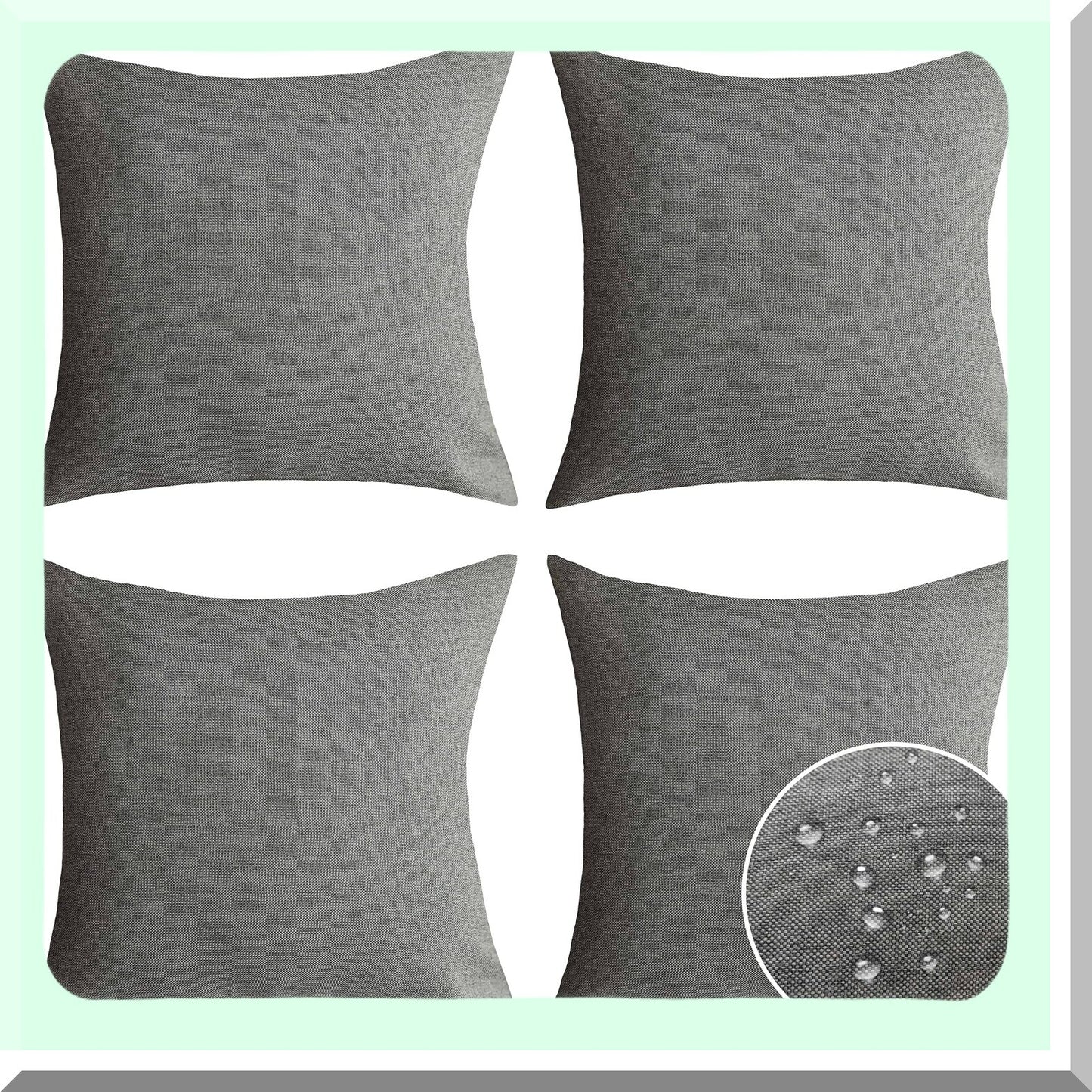 Euro Grey Outdoor Pillow Covers Set - 20x20 Decorative Throw Pillows - Pack of 4 - Light Grey Couch Pillowcase - Weather-Resistant Patio Cushion Covers