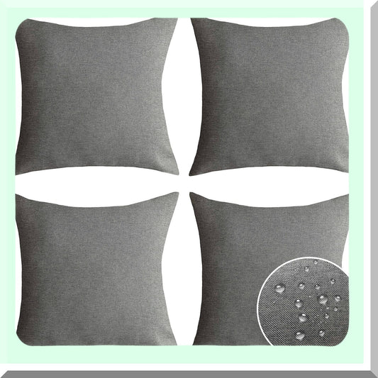 Euro Grey Outdoor Pillow Covers Set - 20x20 Decorative Throw Pillows - Pack of 4 - Light Grey Couch Pillowcase - Weather-Resistant Patio Cushion Covers
