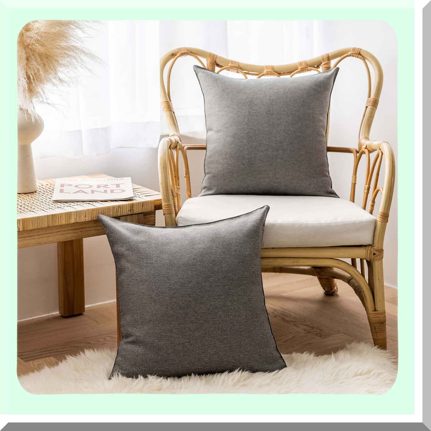 Euro Grey Outdoor Pillow Covers Set - 20x20 Decorative Throw Pillows - Pack of 4 - Light Grey Couch Pillowcase - Weather-Resistant Patio Cushion Covers