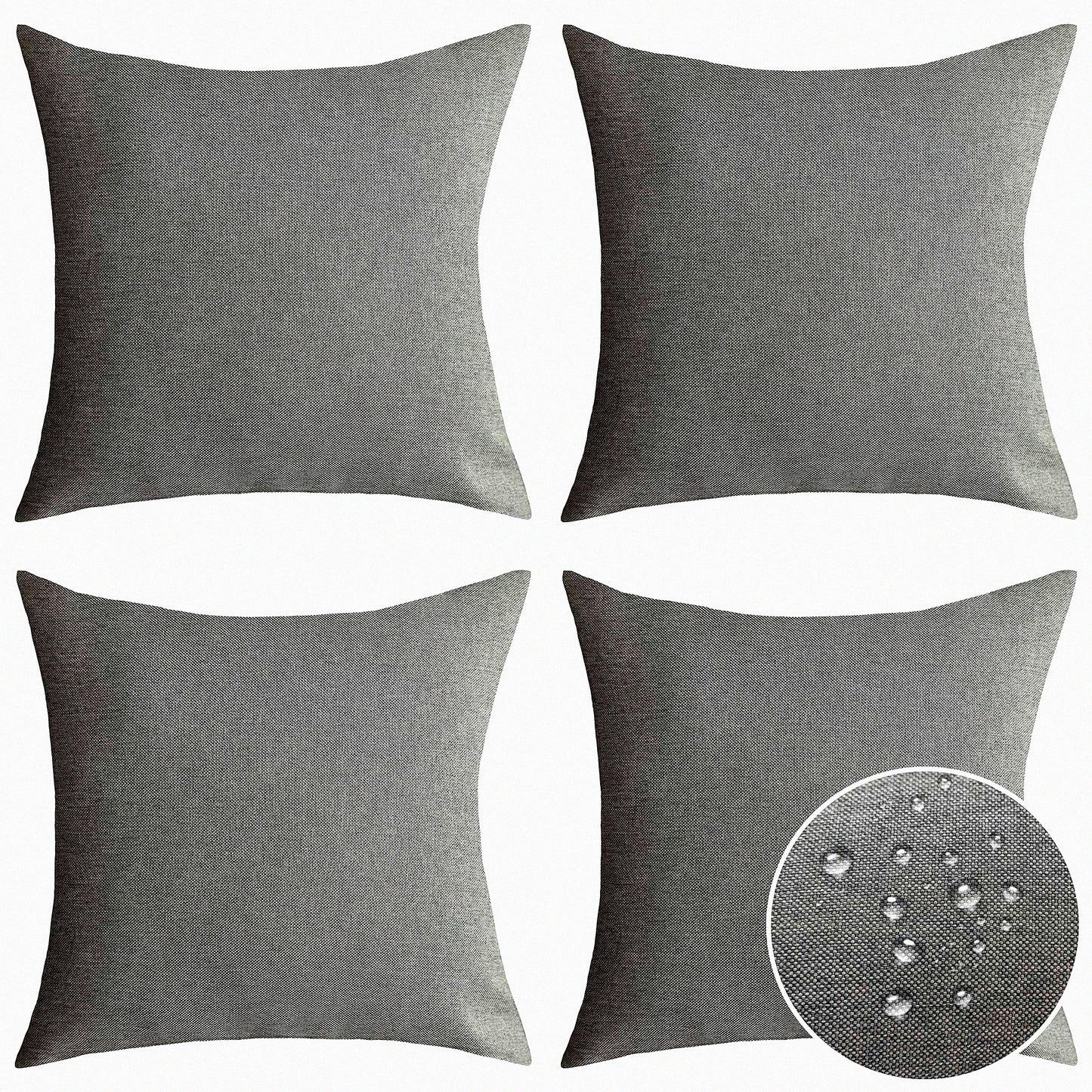 Euro Grey Outdoor Pillow Covers Set - 20x20 Decorative Throw Pillows - Pack of 4 - Light Grey Couch Pillowcase - Weather-Resistant Patio Cushion Covers