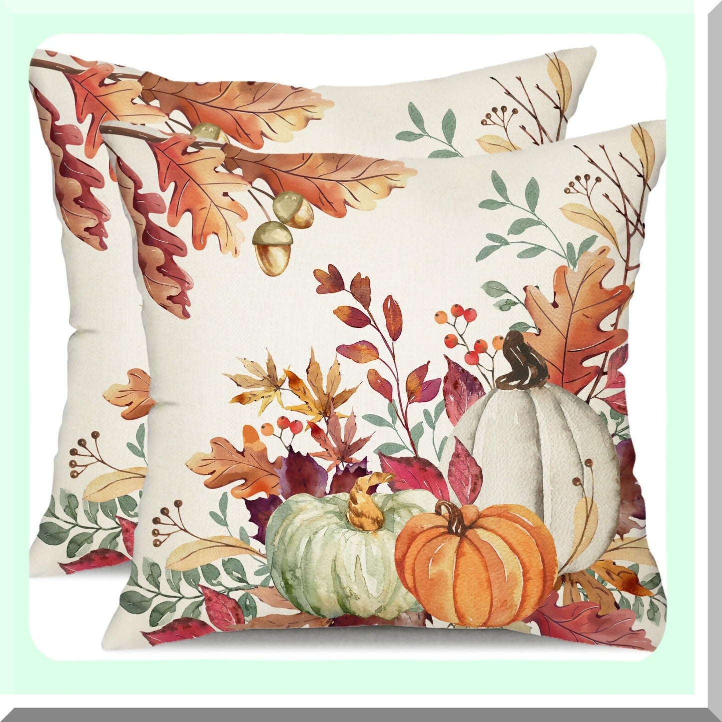 Autumn Harvest Pillow Covers Set - 18x18 Inch Orange White Pumpkin & Fallen Leaves Decorative Throw Pillow Covers for Fall Thanksgiving Farmhouse Decor
