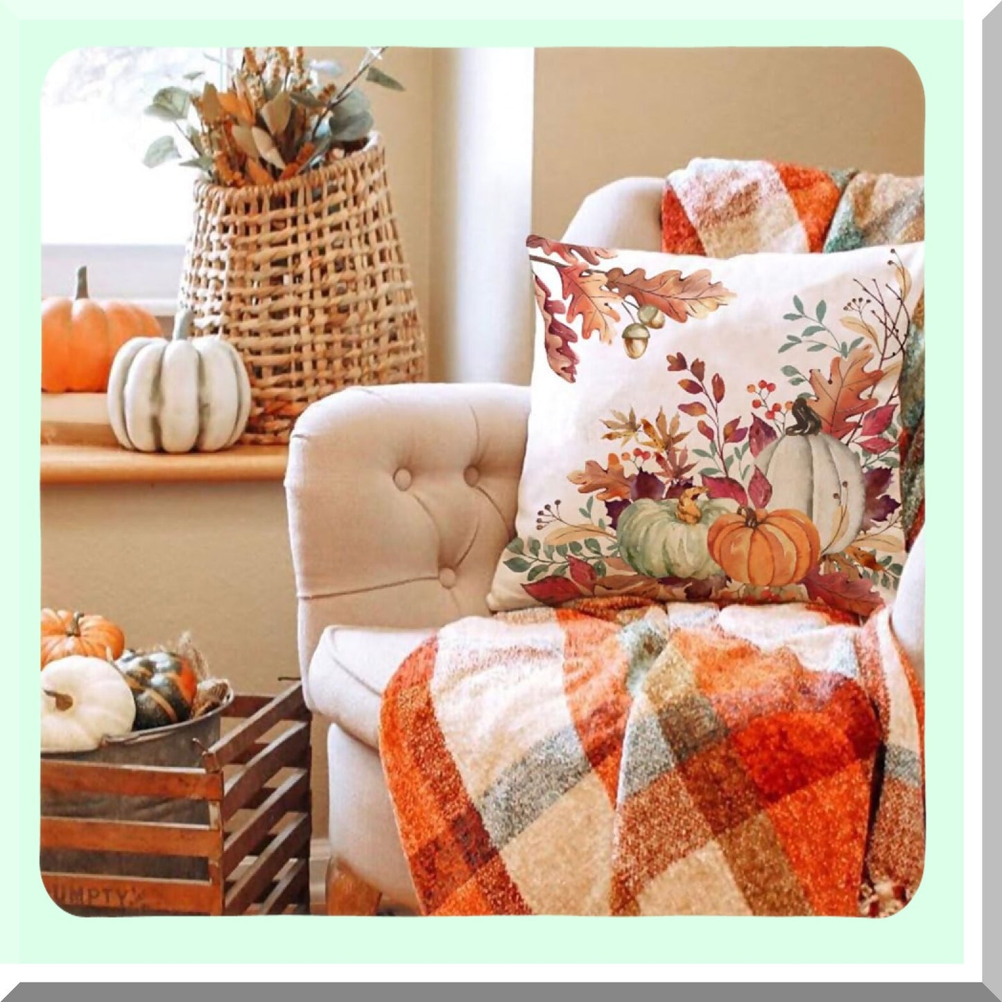 Autumn Harvest Pillow Covers Set - 18x18 Inch Orange White Pumpkin & Fallen Leaves Decorative Throw Pillow Covers for Fall Thanksgiving Farmhouse Decor