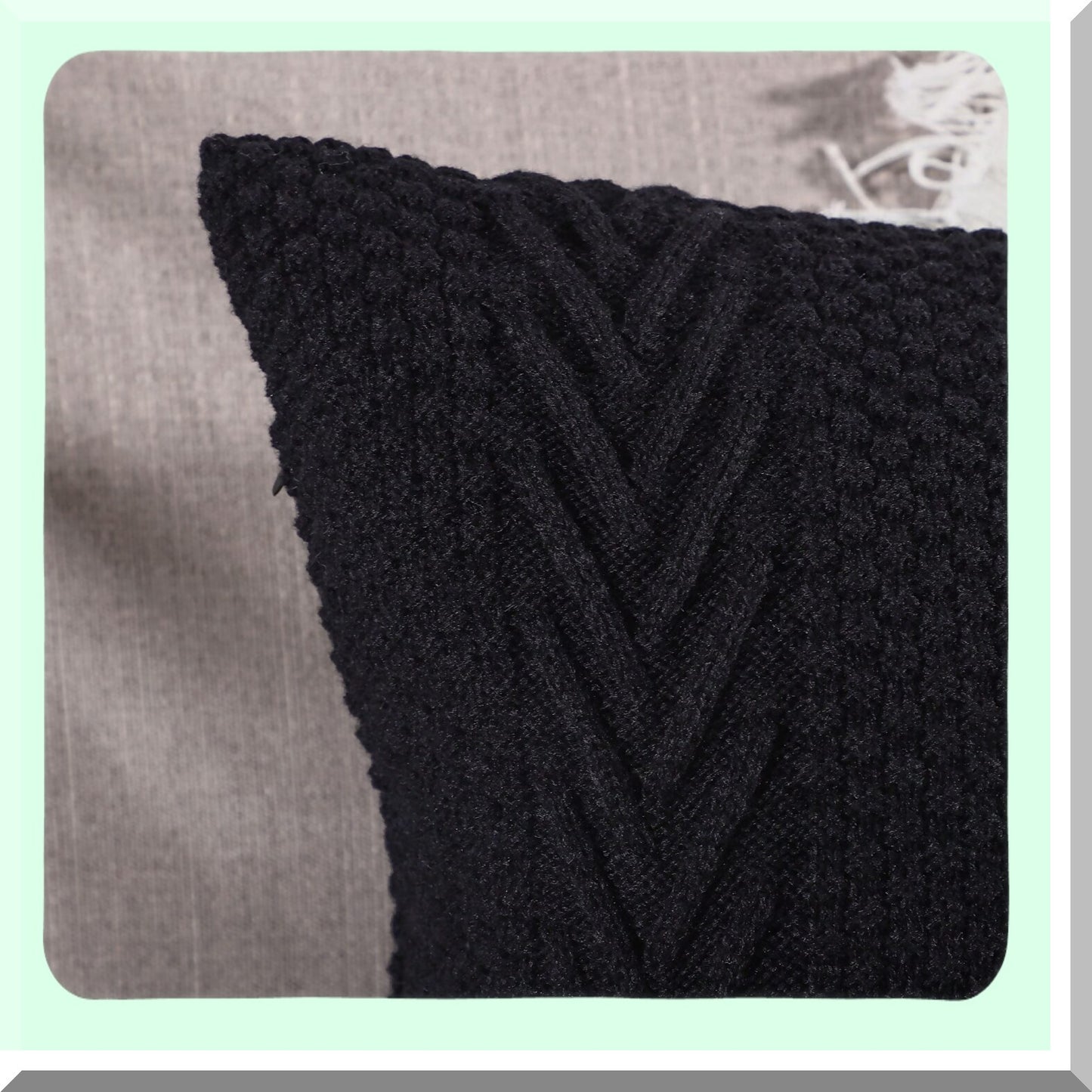 Luxury Knitted Cotton Lumbar Pillow Covers - Soft Cozy Outdoor Cushion Cases for Couch Sofa Bed - Modern Decorative Pillowcases - 12x20 Inches Black