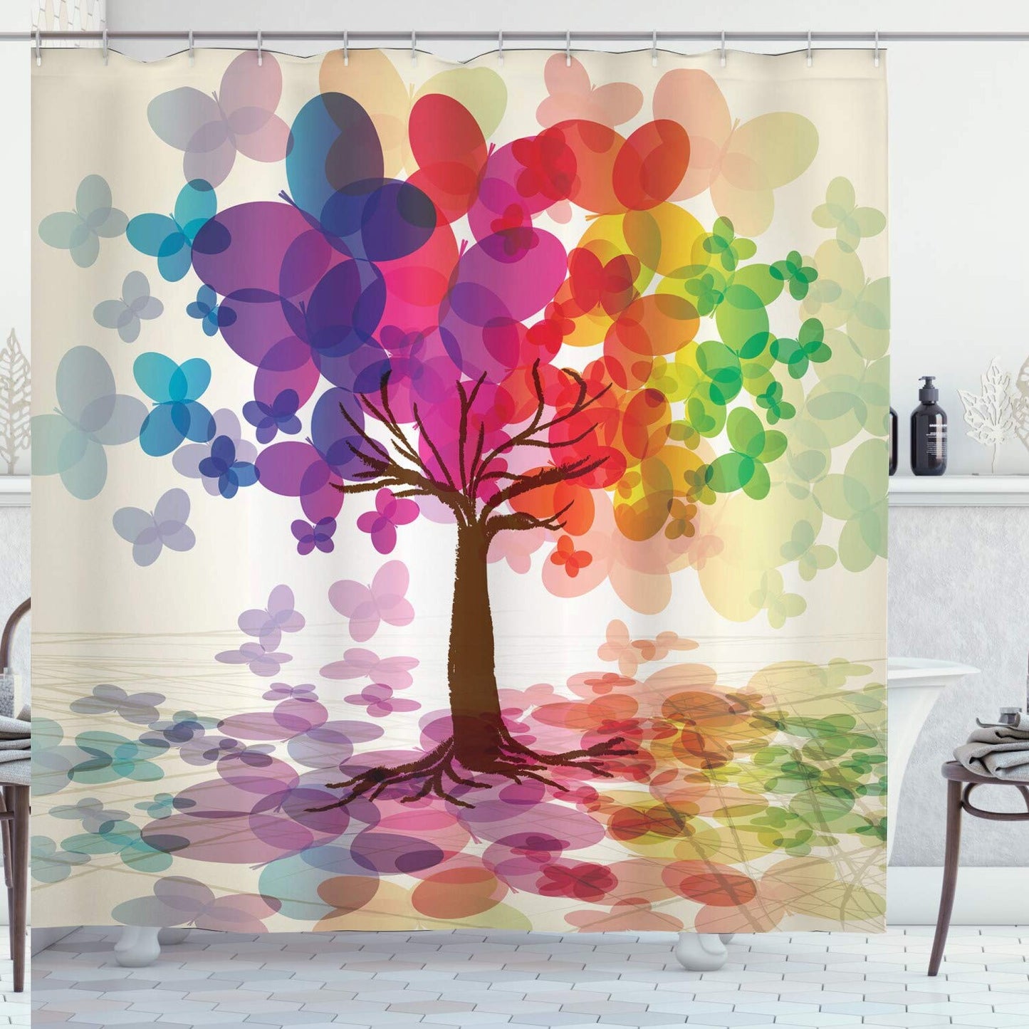 Abstract Colorful Blooming Tree Shower Curtain 69x70 Inches
