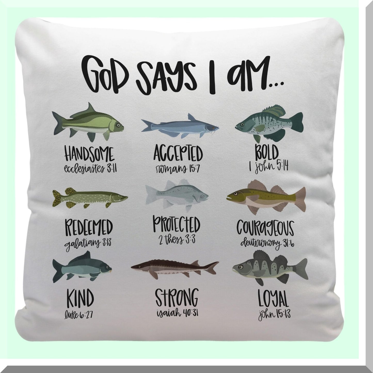 Bible Verse Fishing Throw Pillow Cover - Inspirational Christian Decor for Kids Room & Nursery - Gifts for Boys, Girls, Women, Teens - 18x18 Inches