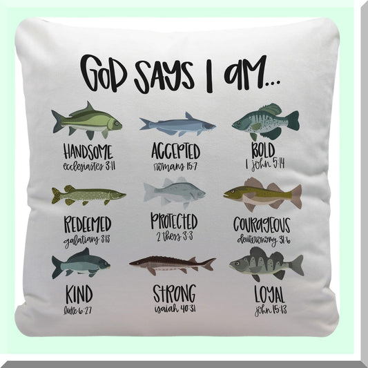 Bible Verse Fishing Throw Pillow Cover - Inspirational Christian Decor for Kids Room & Nursery - Gifts for Boys, Girls, Women, Teens - 18x18 Inches