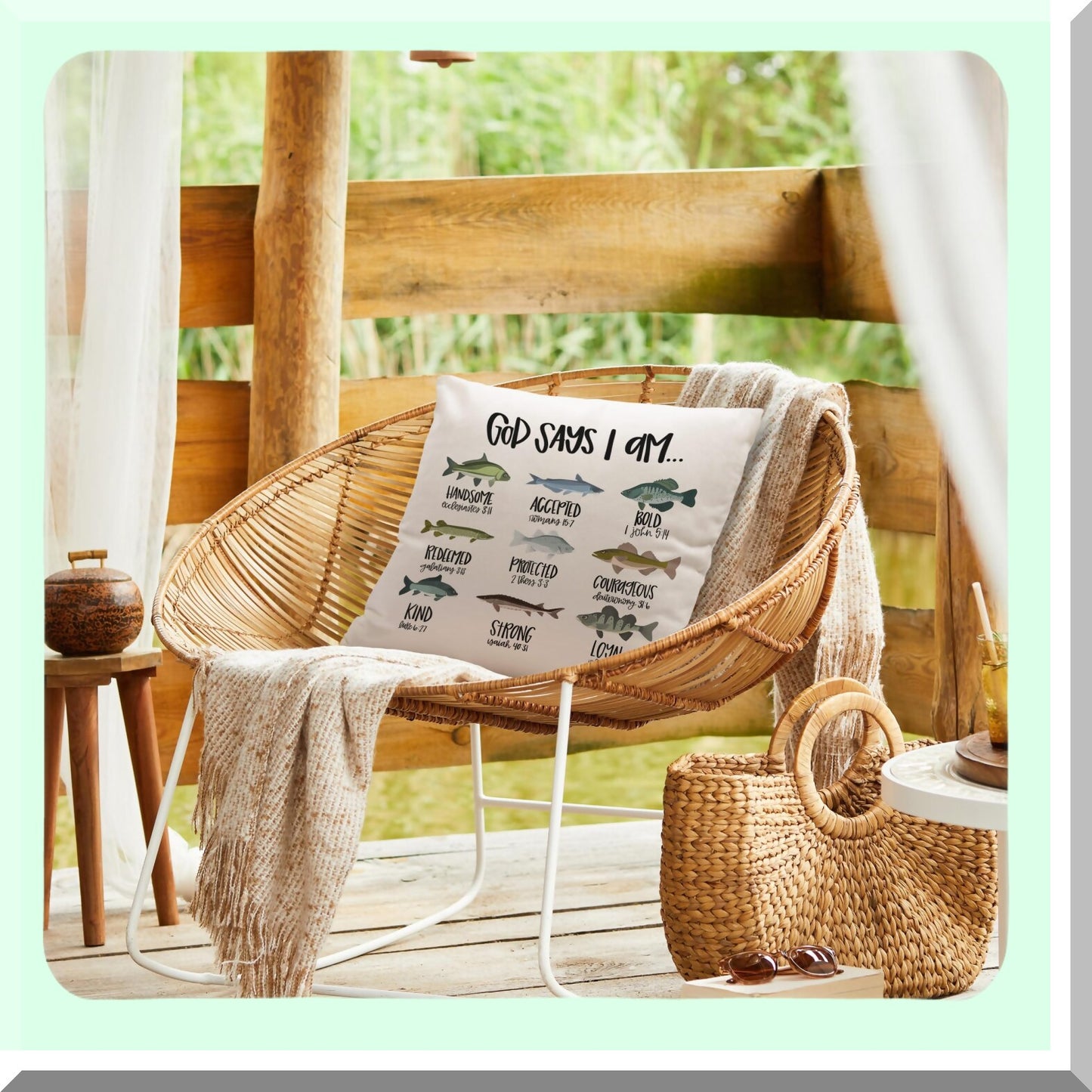 Bible Verse Fishing Throw Pillow Cover - Inspirational Christian Decor for Kids Room & Nursery - Gifts for Boys, Girls, Women, Teens - 18x18 Inches