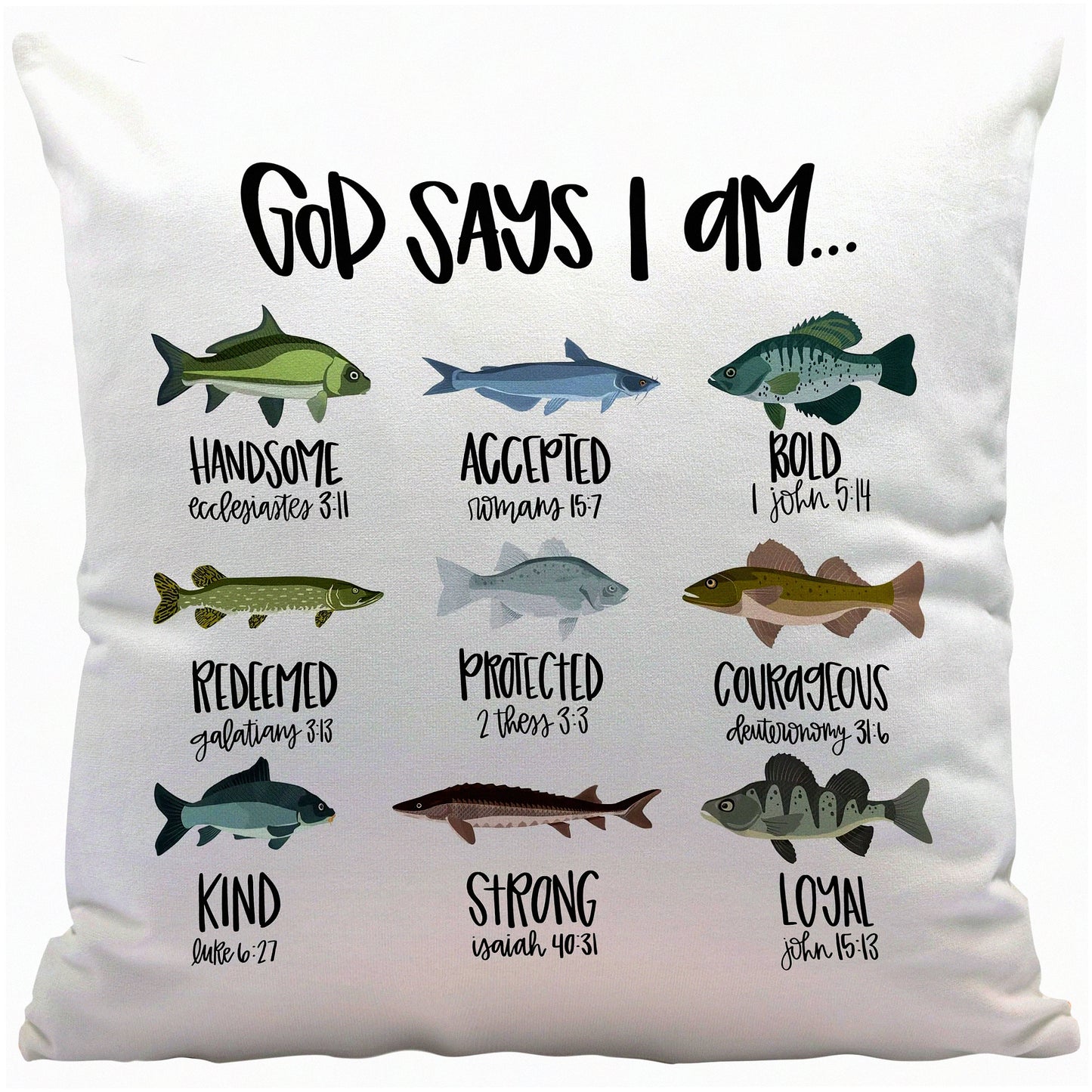 Bible Verse Fishing Throw Pillow Cover - Inspirational Christian Decor for Kids Room & Nursery - Gifts for Boys, Girls, Women, Teens - 18x18 Inches