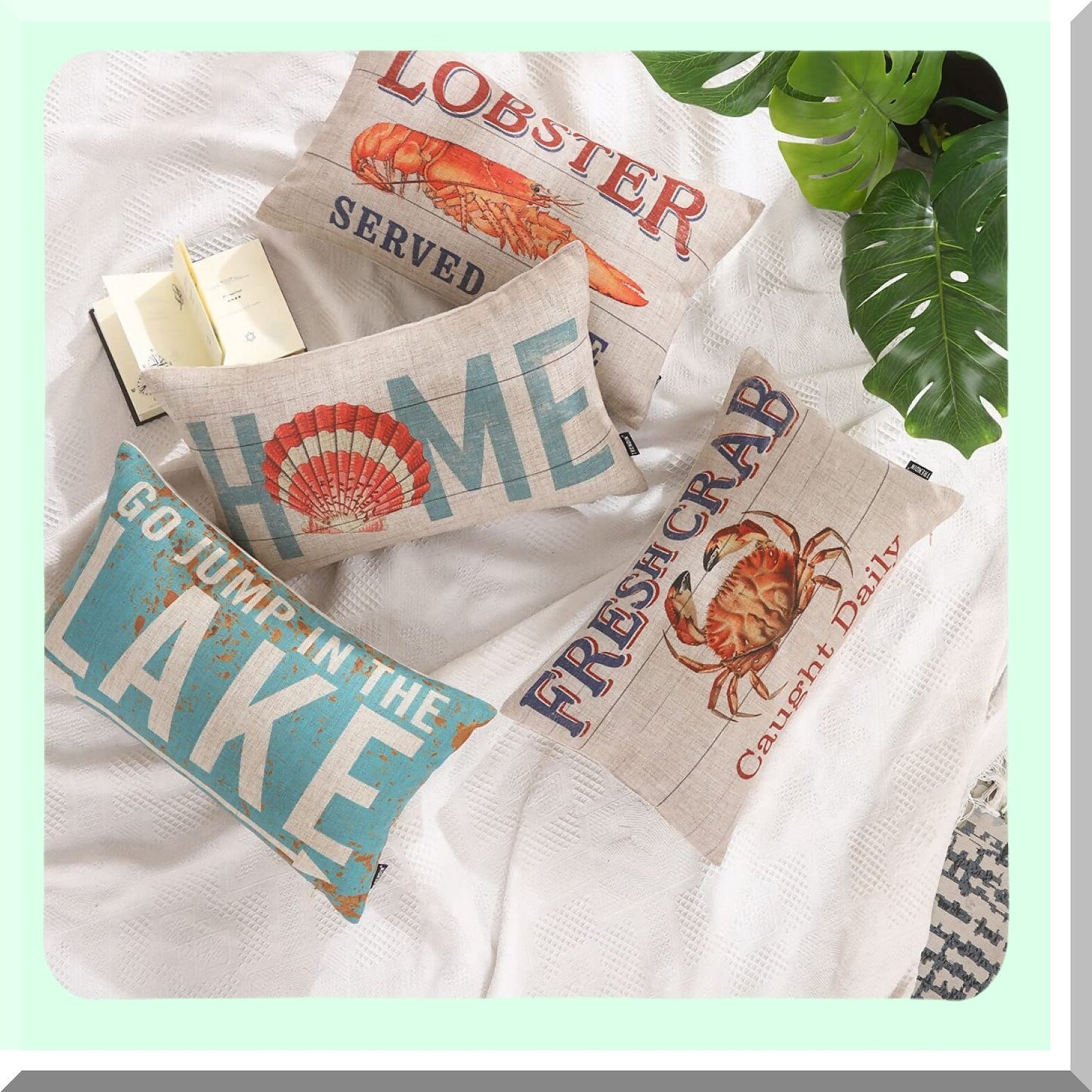 Retro Coastal Seashell Pillowcase - Nautical Linen Cushion Cover for Couch Sofa - 20x12 Inch Rectangular Throw Pillow Cover PL1026TR